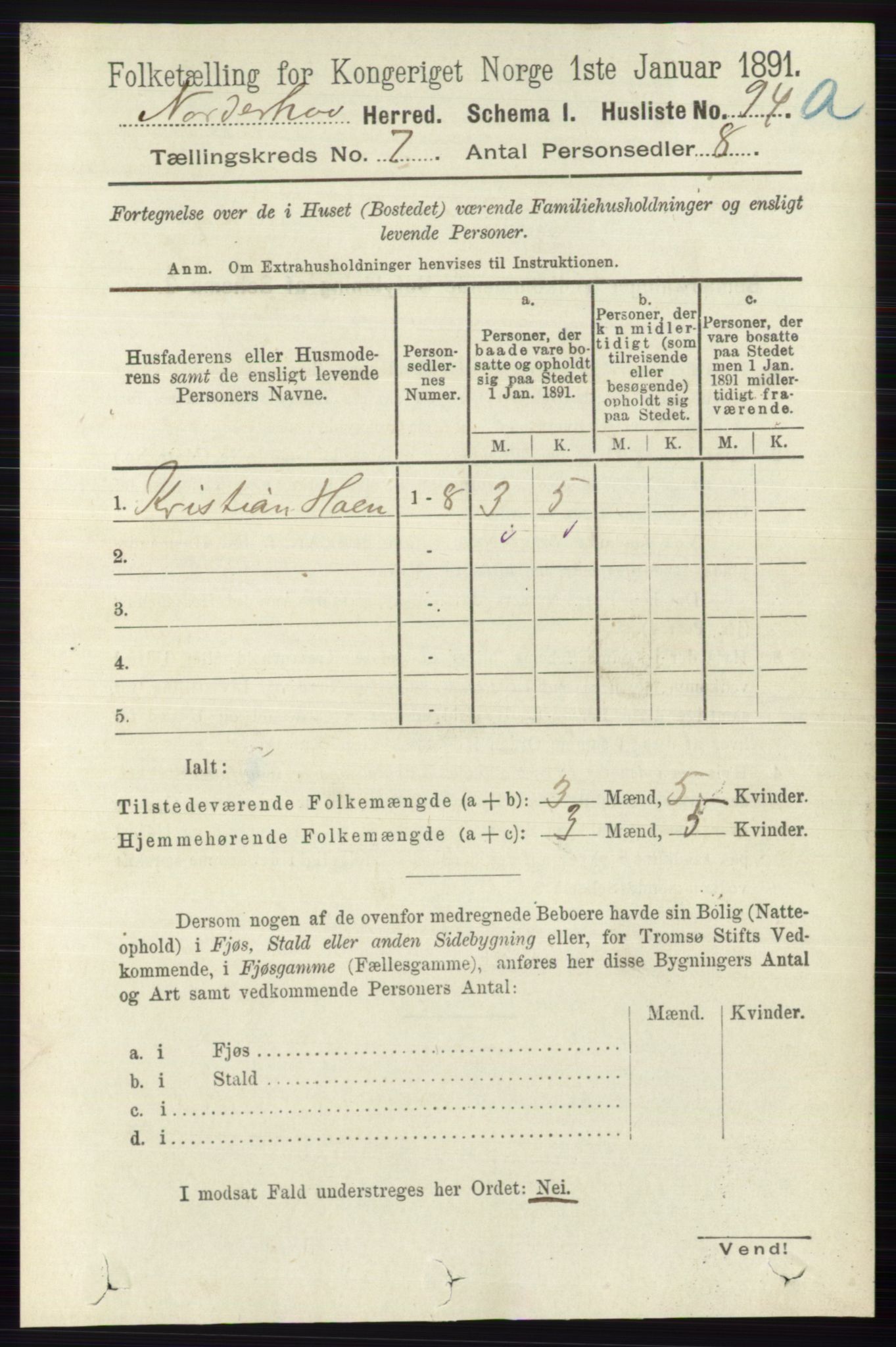 RA, 1891 census for 0613 Norderhov, 1891, p. 4480