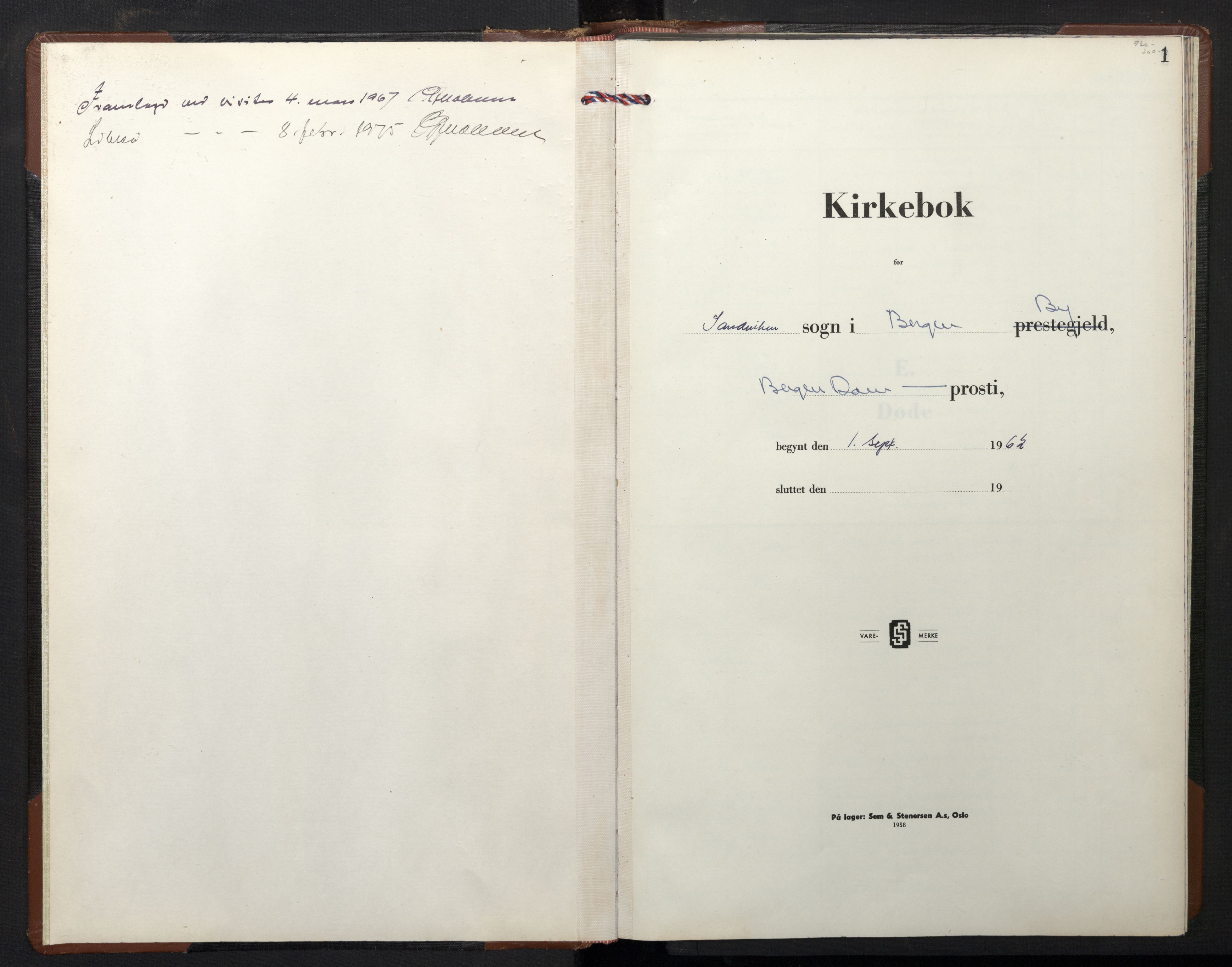 Sandviken Sokneprestembete, SAB/A-77601/H/Hb/L0019: Parish register (copy) no. E 3, 1962-1975, p. 0b-1a