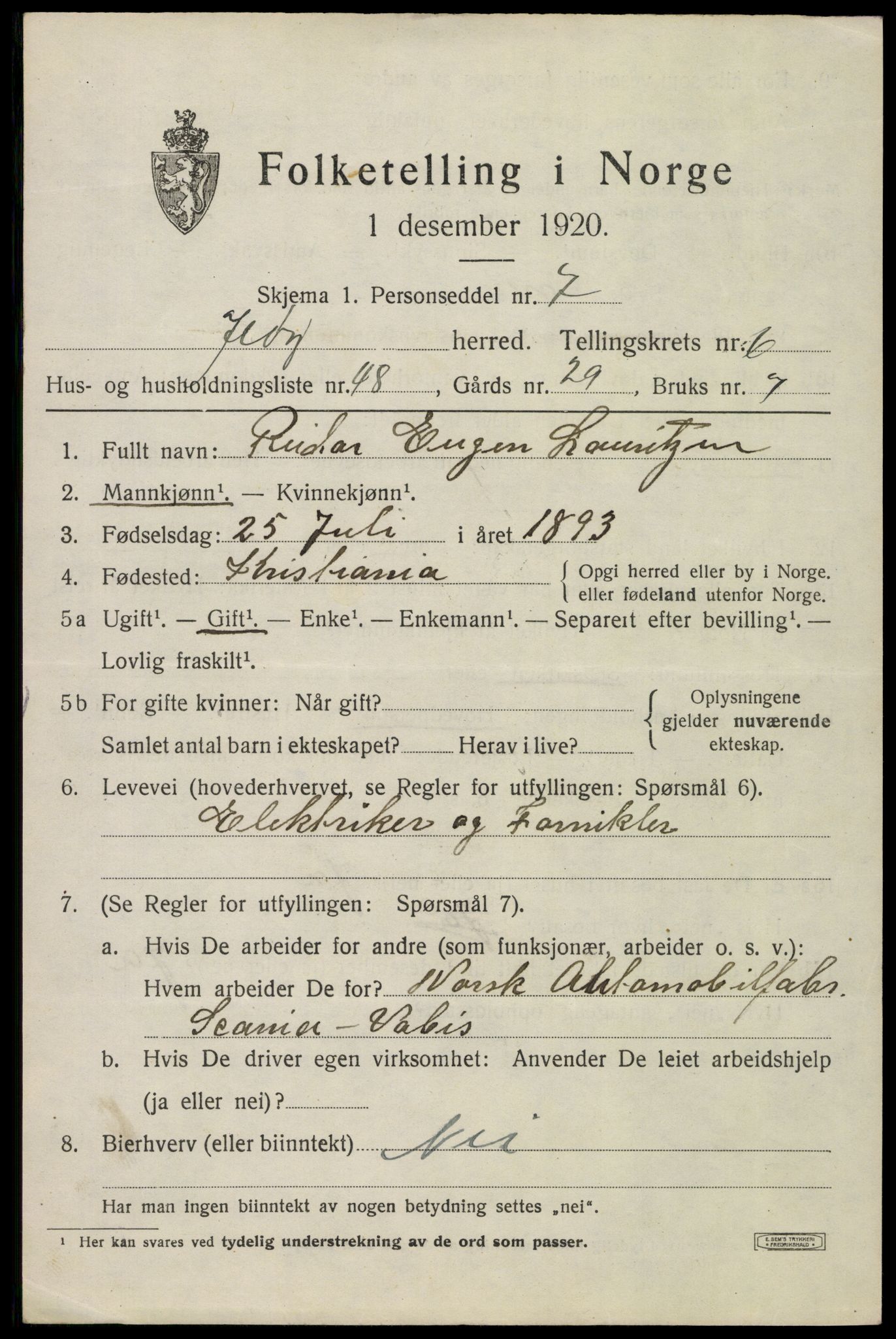 SAO, 1920 census for Moss land district, 1920, p. 7417