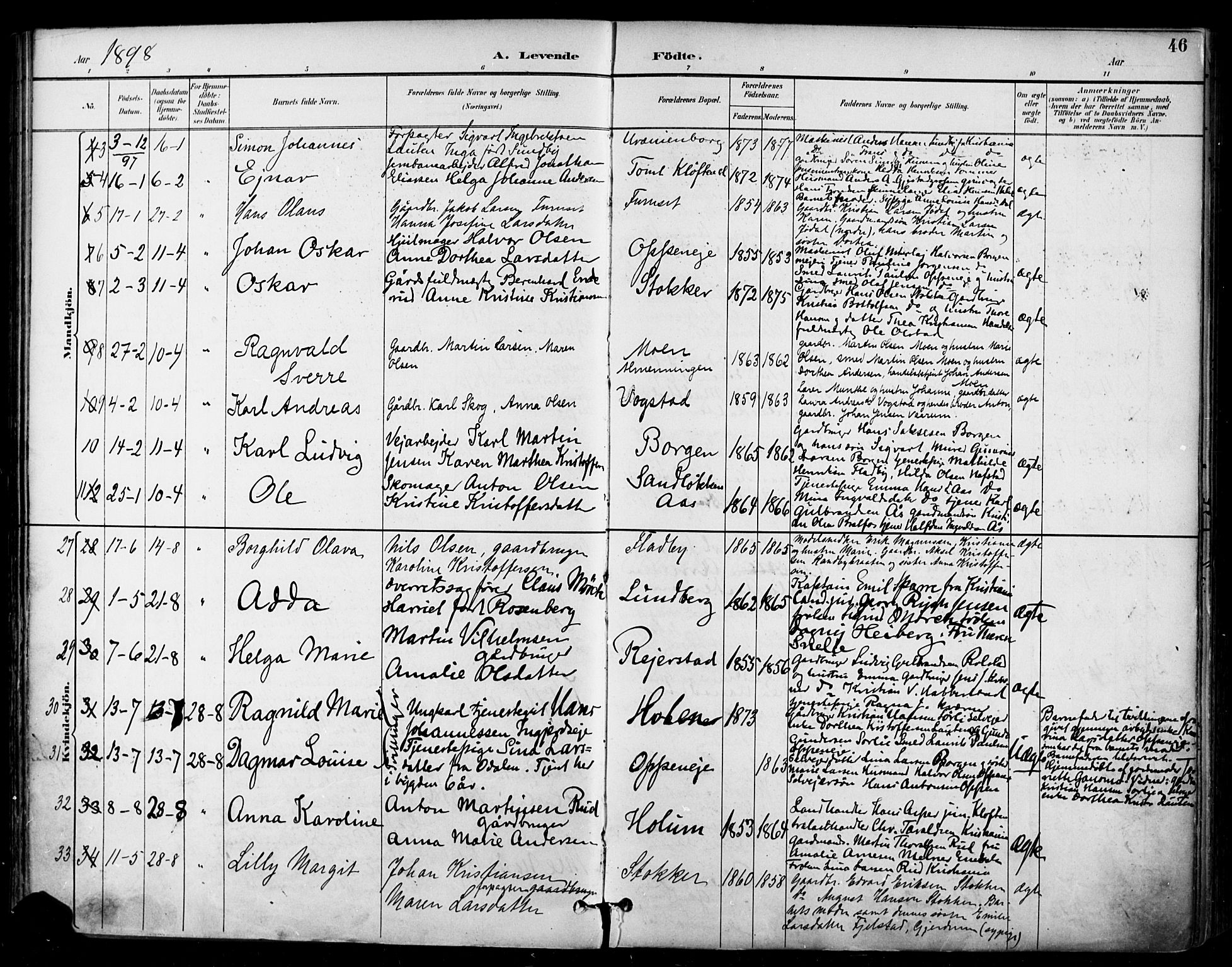 Ullensaker prestekontor Kirkebøker, SAO/A-10236a/F/Fa/L0020: Parish register (official) no. I 20, 1892-1902, p. 46