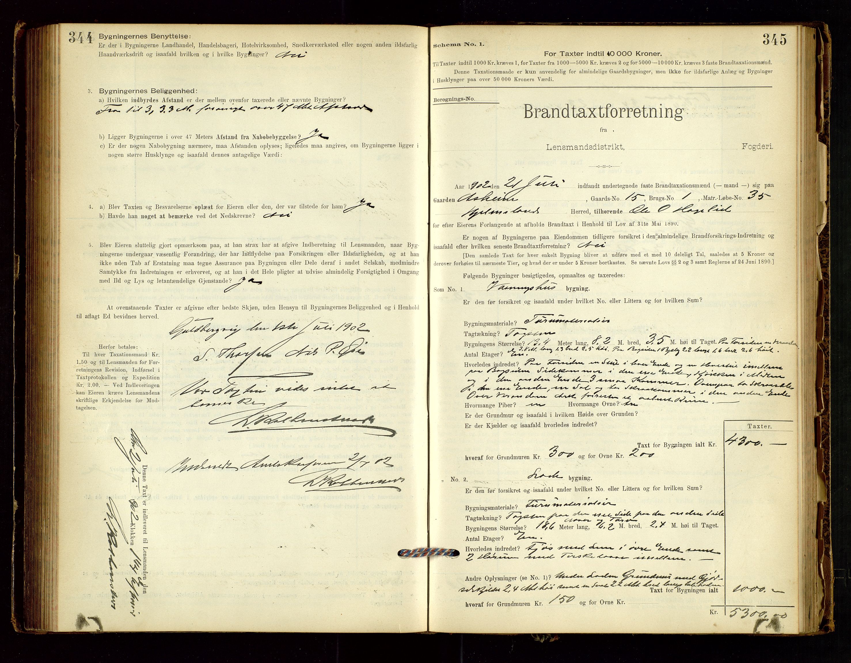 Hjelmeland lensmannskontor, AV/SAST-A-100439/Gob/L0001: "Brandtaxationsprotokol", 1895-1932, p. 344-345