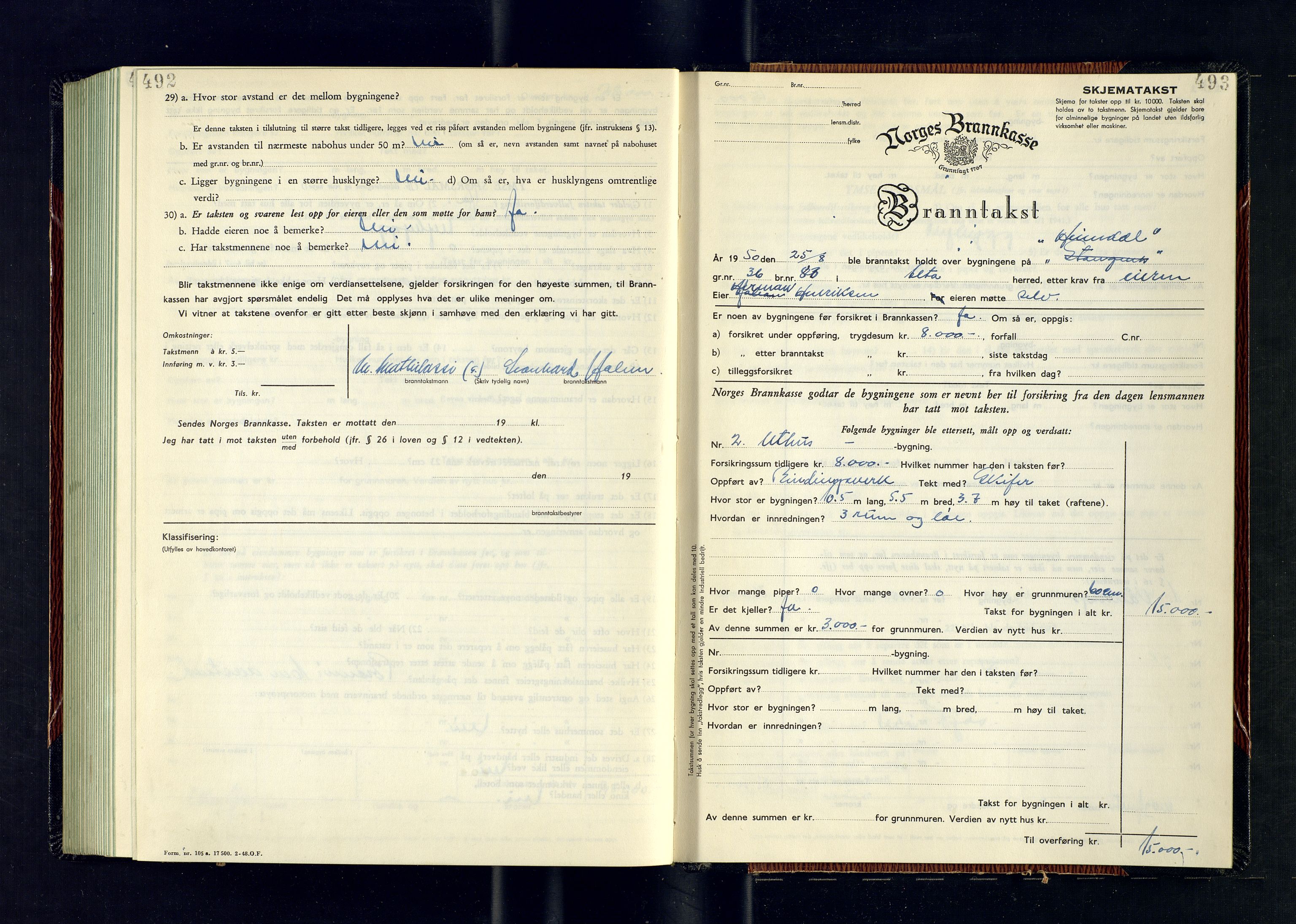 Alta lensmannskontor, AV/SATØ-S-1165/O/Ob/L0182: Branntakstprotokoll, 1949-1950, p. 492-493