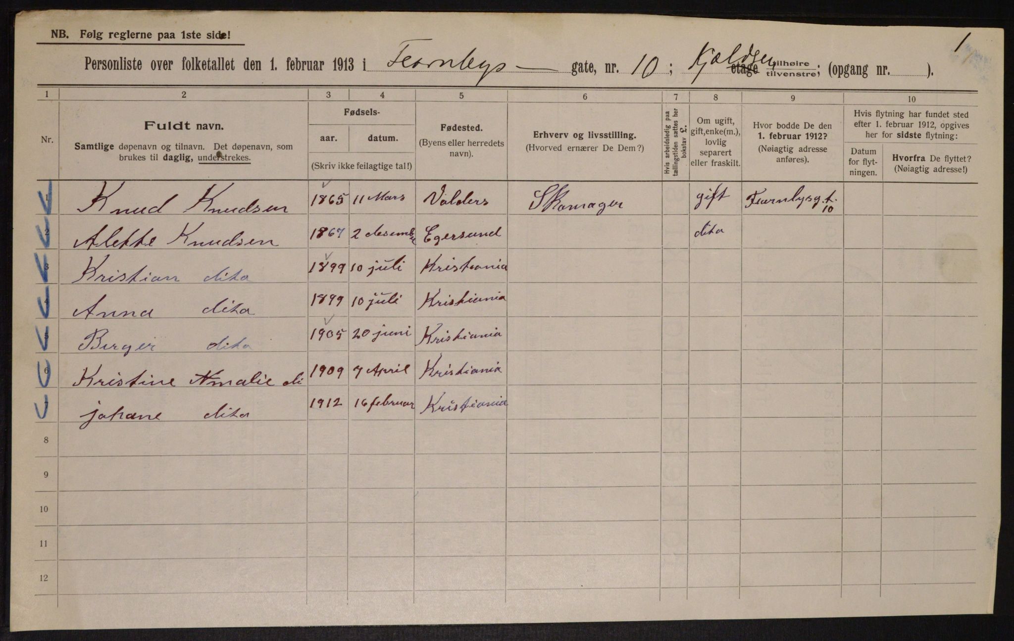 OBA, Municipal Census 1913 for Kristiania, 1913, p. 24112