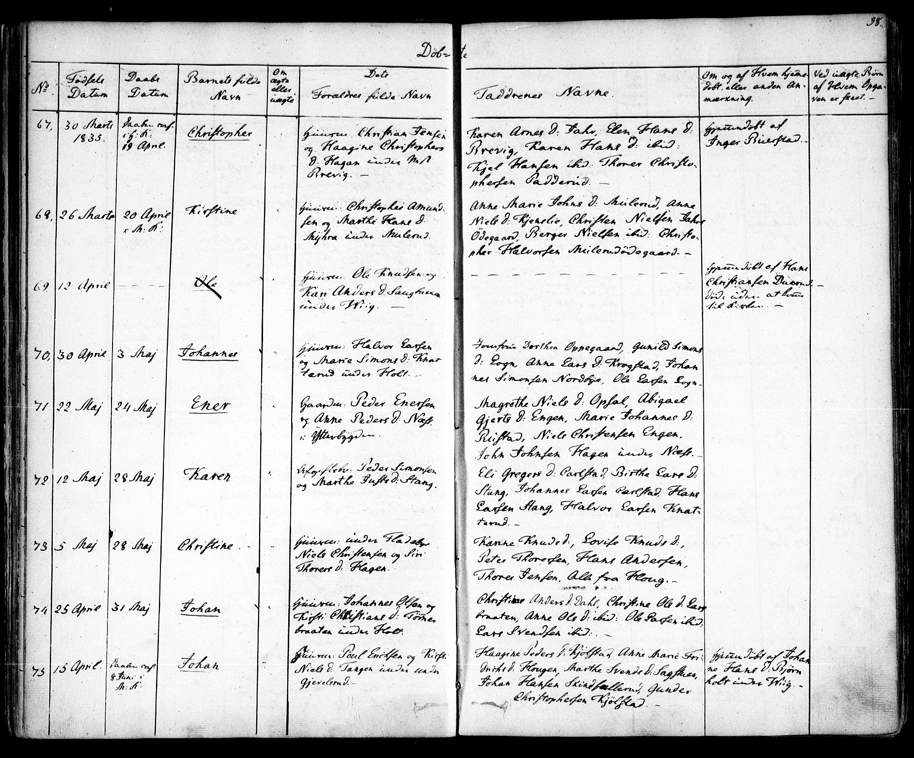 Enebakk prestekontor Kirkebøker, AV/SAO-A-10171c/F/Fa/L0009: Parish register (official) no. I 9, 1832-1861, p. 38