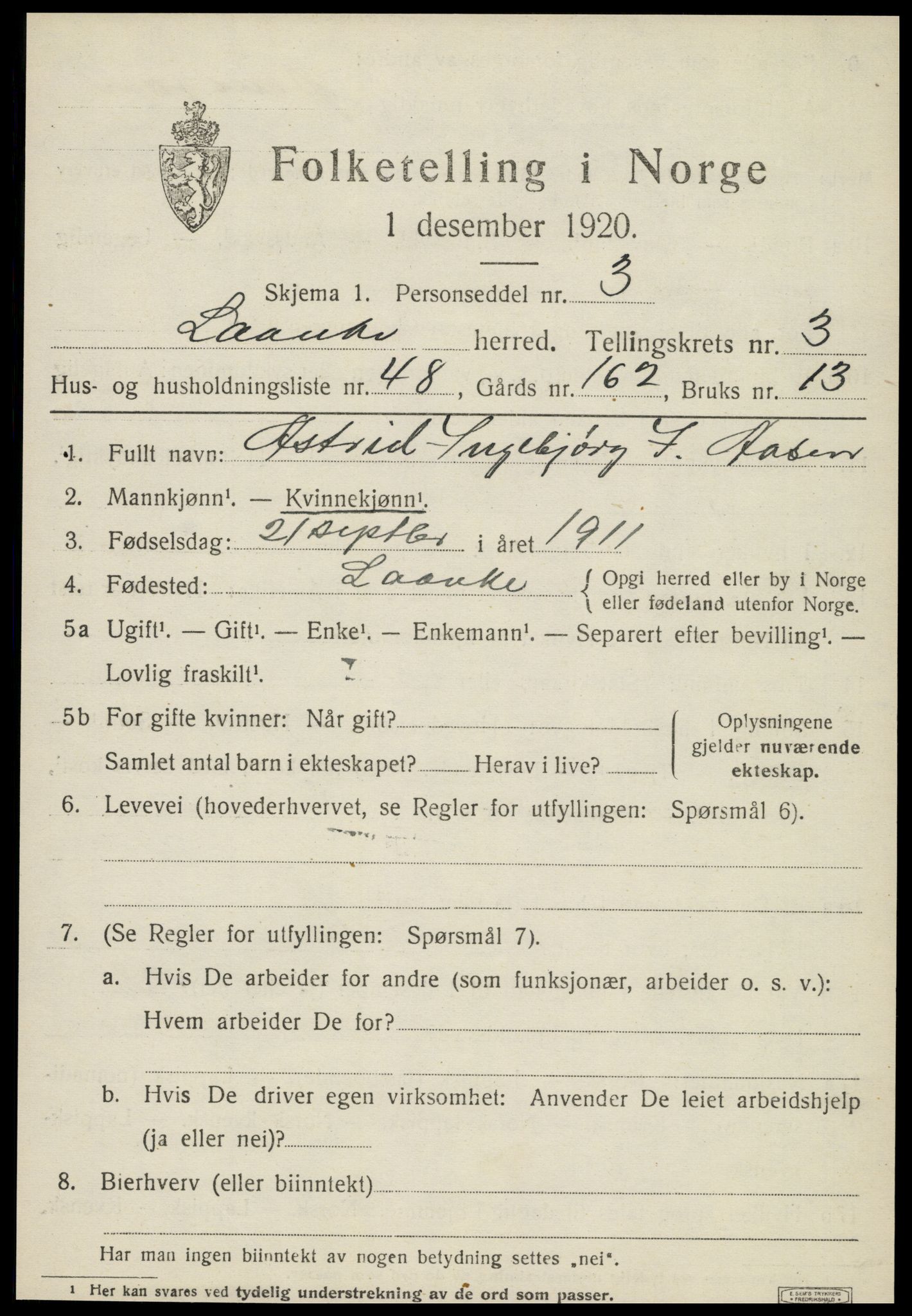 SAT, 1920 census for Lånke, 1920, p. 2276