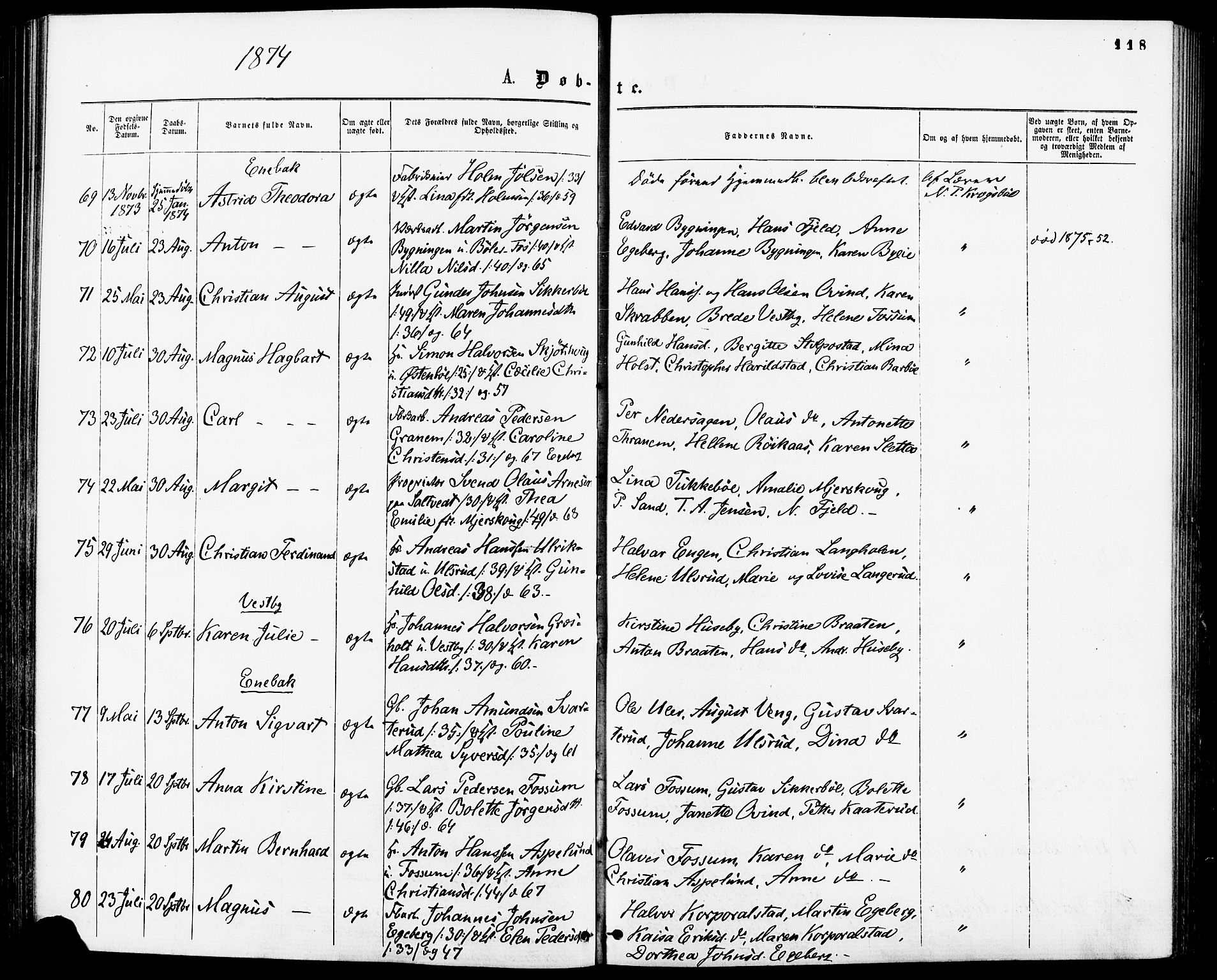 Enebakk prestekontor Kirkebøker, AV/SAO-A-10171c/F/Fa/L0011: Parish register (official) no. I 11, 1862-1882, p. 118