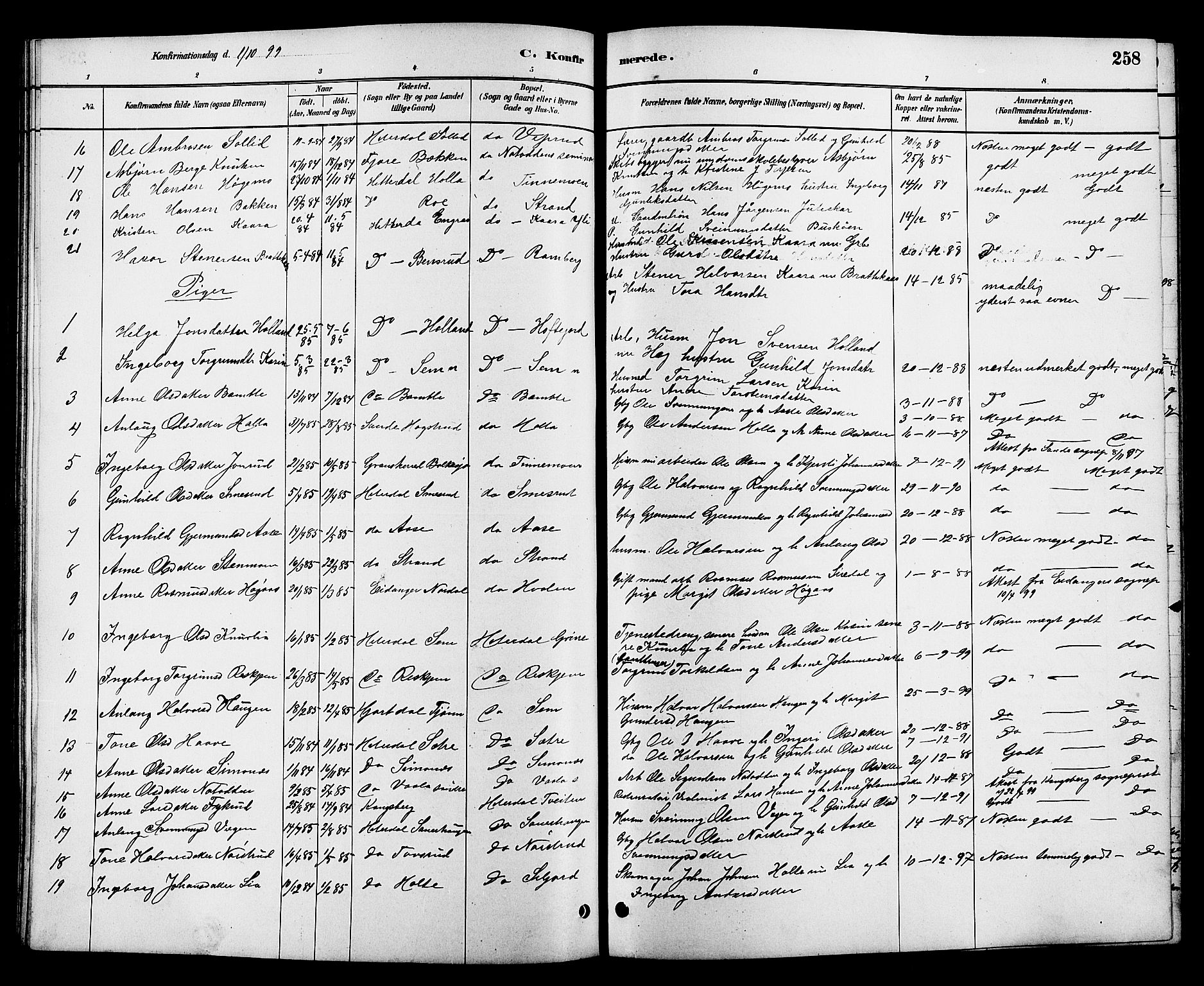 Heddal kirkebøker, SAKO/A-268/G/Ga/L0002: Parish register (copy) no. I 2, 1879-1908, p. 258