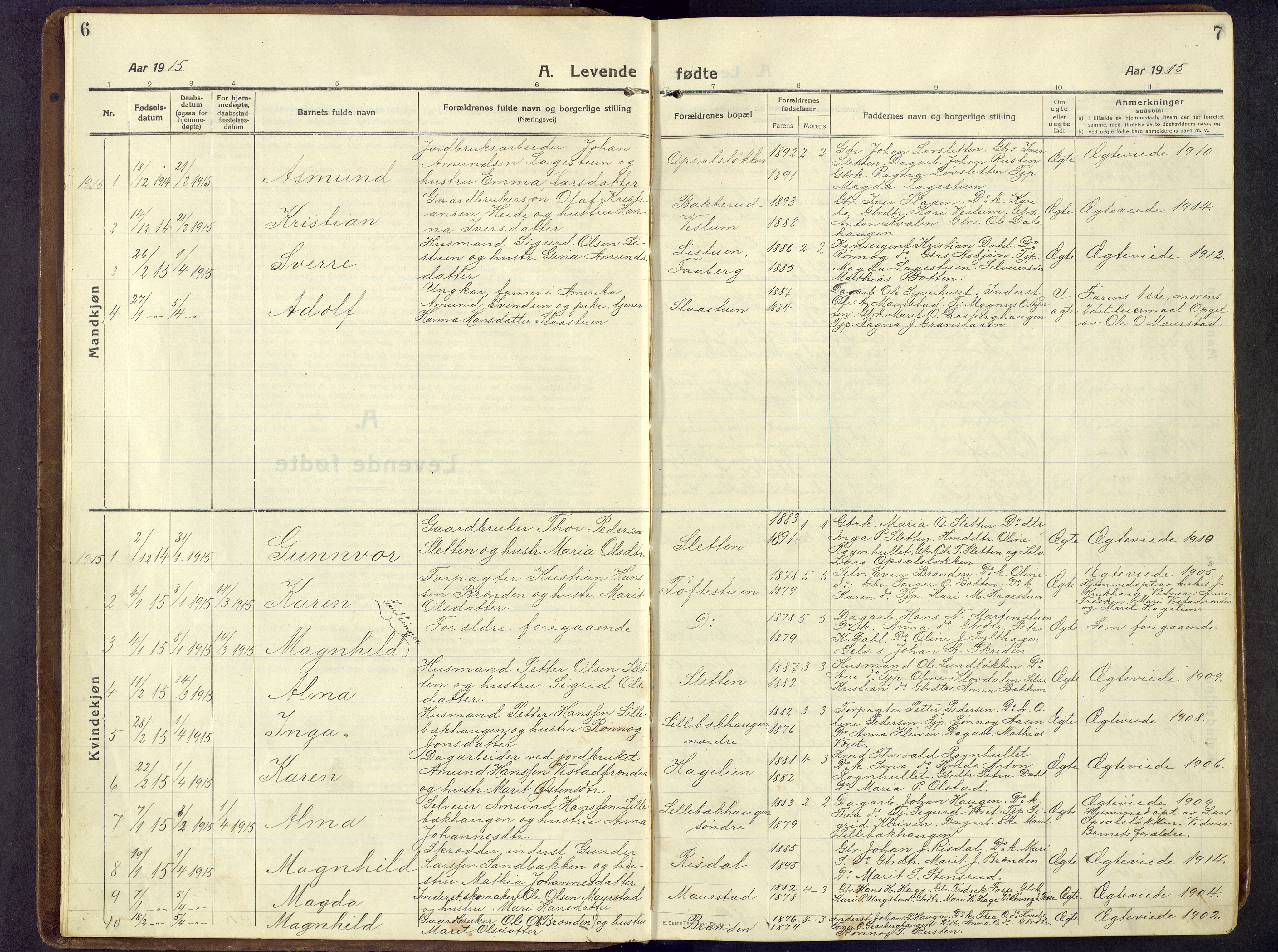 Nord-Fron prestekontor, SAH/PREST-080/H/Ha/Hab/L0009: Parish register (copy) no. 9, 1915-1958, p. 6-7