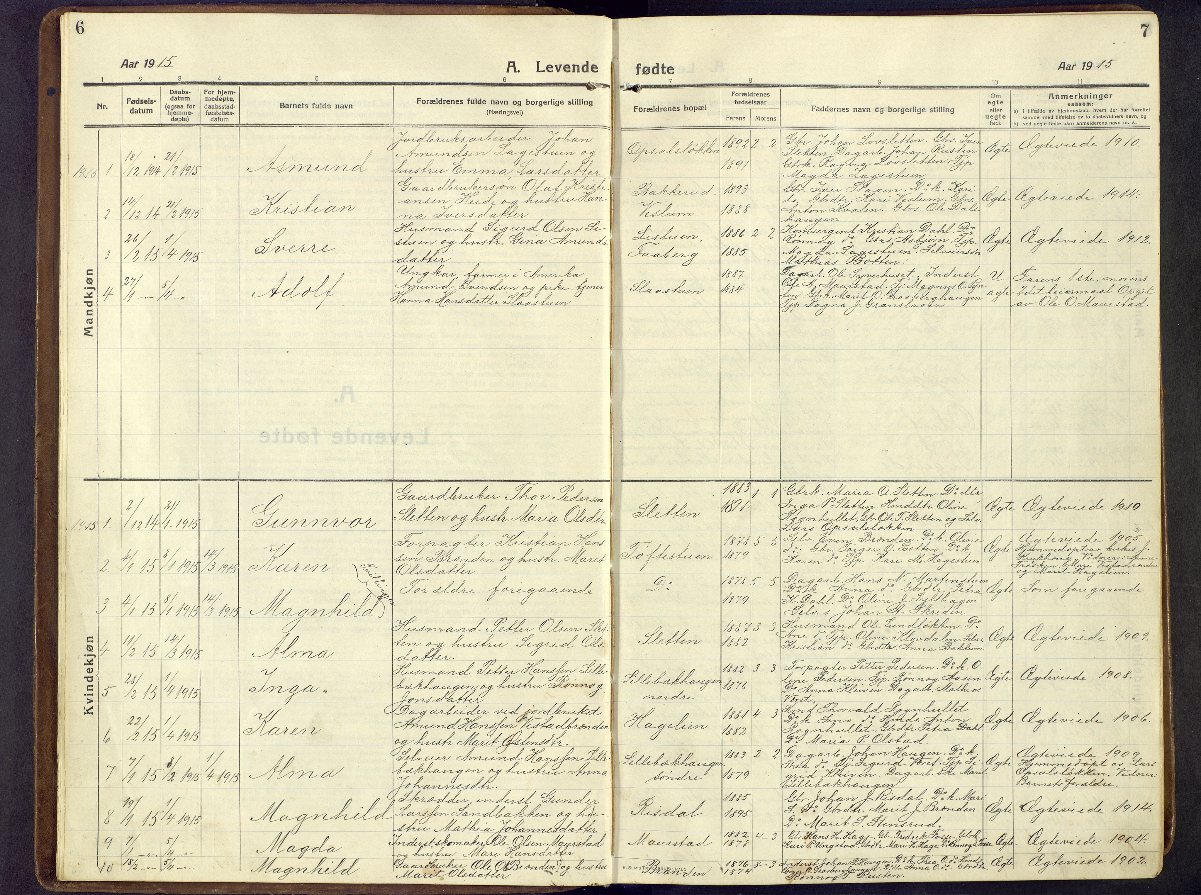 Nord-Fron prestekontor, AV/SAH-PREST-080/H/Ha/Hab/L0009: Parish register (copy) no. 9, 1915-1958, p. 6-7