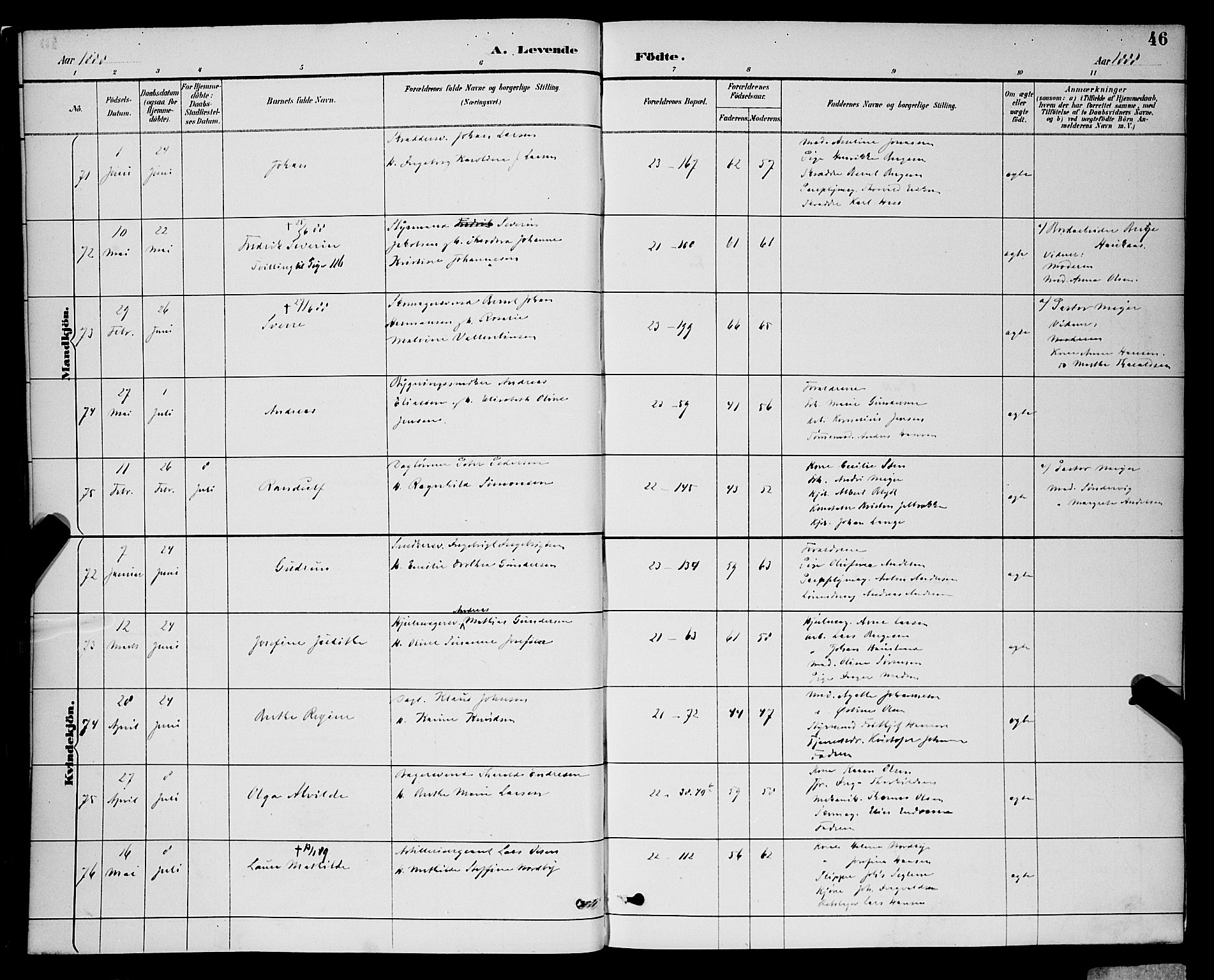 Korskirken sokneprestembete, SAB/A-76101/H/Hab: Parish register (copy) no. B 9, 1887-1896, p. 46