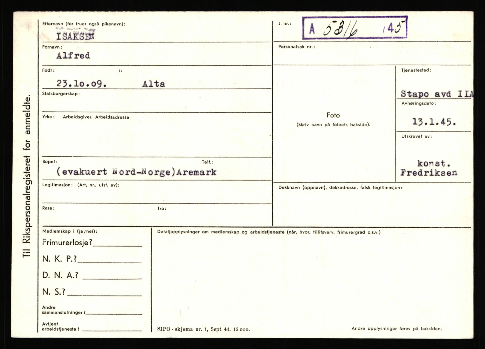 Statspolitiet - Hovedkontoret / Osloavdelingen, AV/RA-S-1329/C/Ca/L0007: Hol - Joelsen, 1943-1945, p. 2465