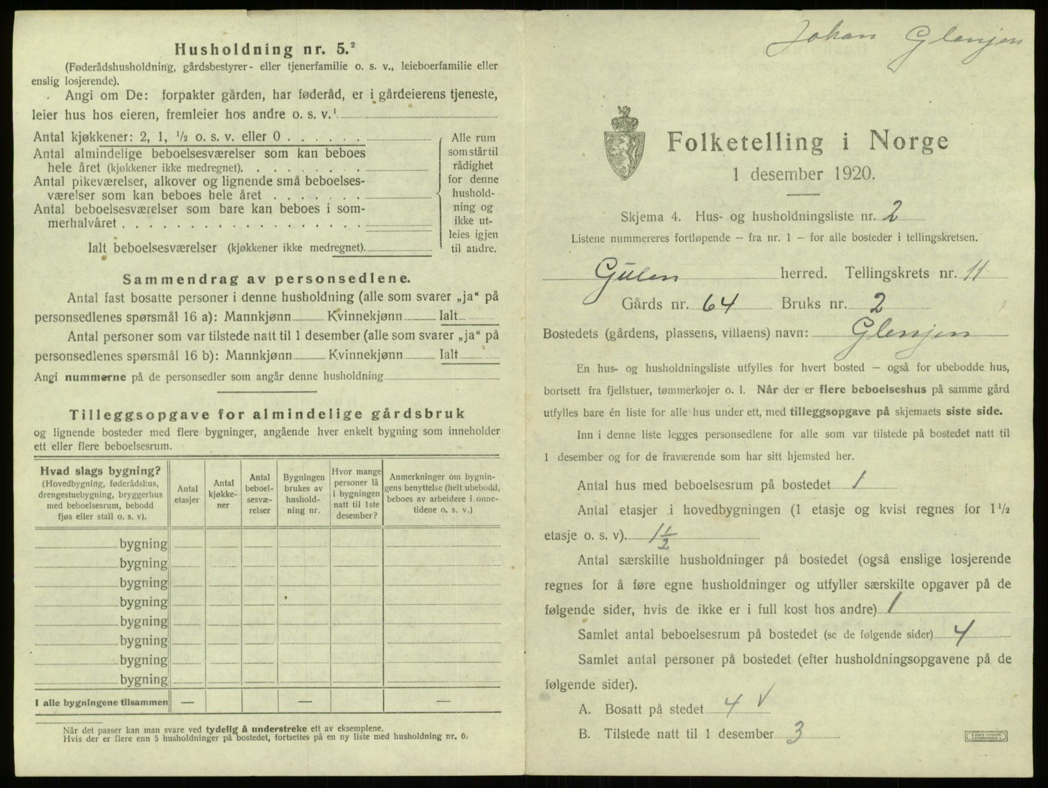 SAB, 1920 census for Gulen, 1920, p. 690