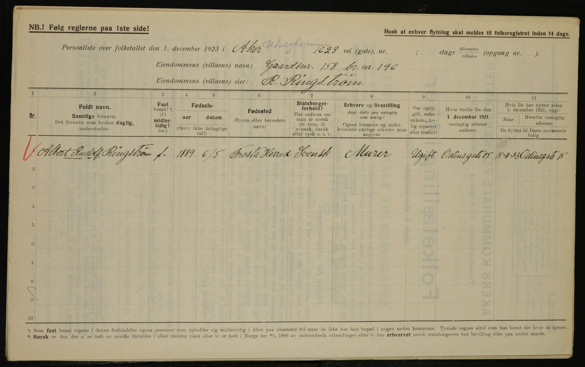 , Municipal Census 1923 for Aker, 1923, p. 46473