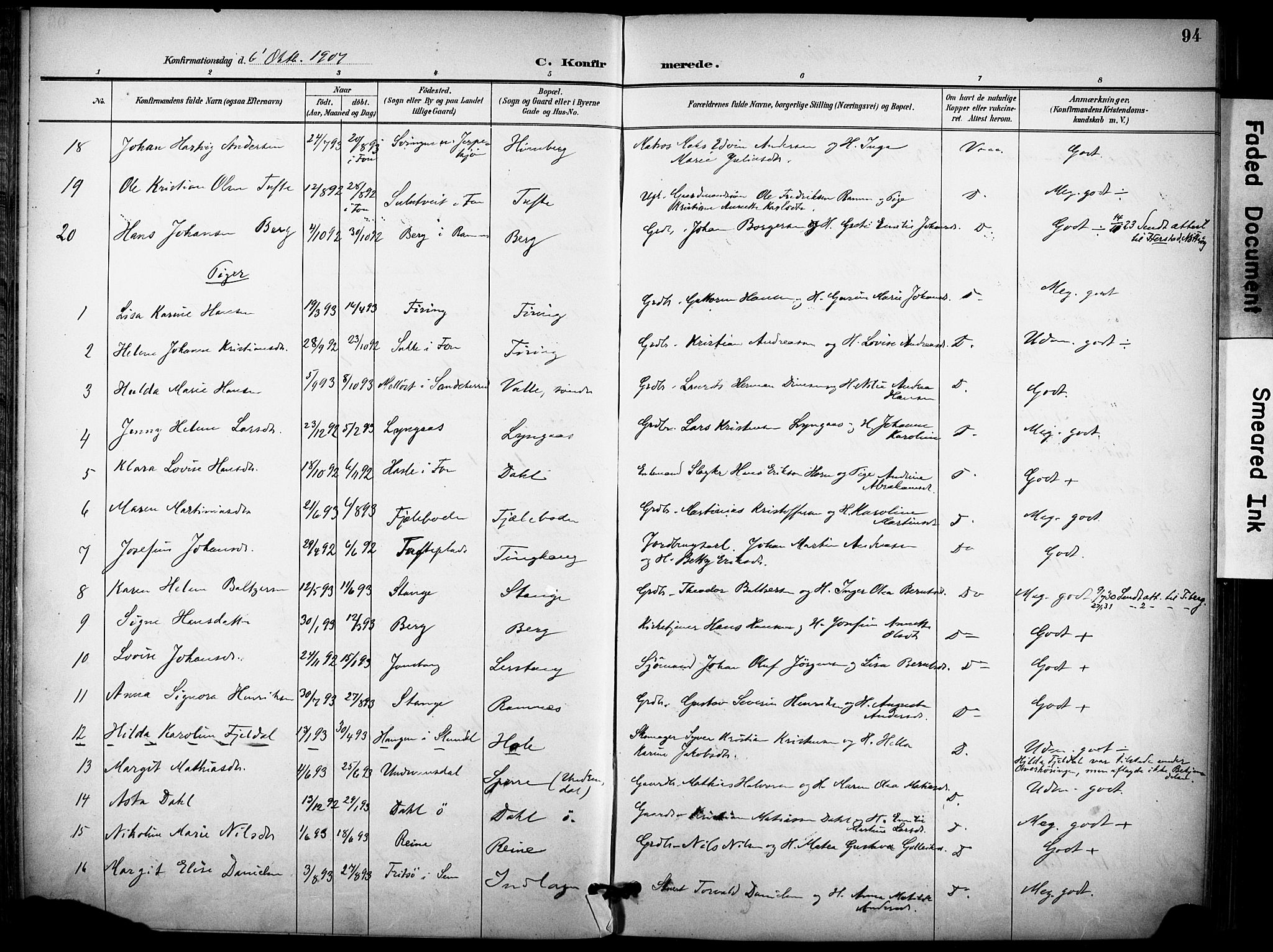 Ramnes kirkebøker, AV/SAKO-A-314/F/Fa/L0008: Parish register (official) no. I 8, 1896-1913, p. 94