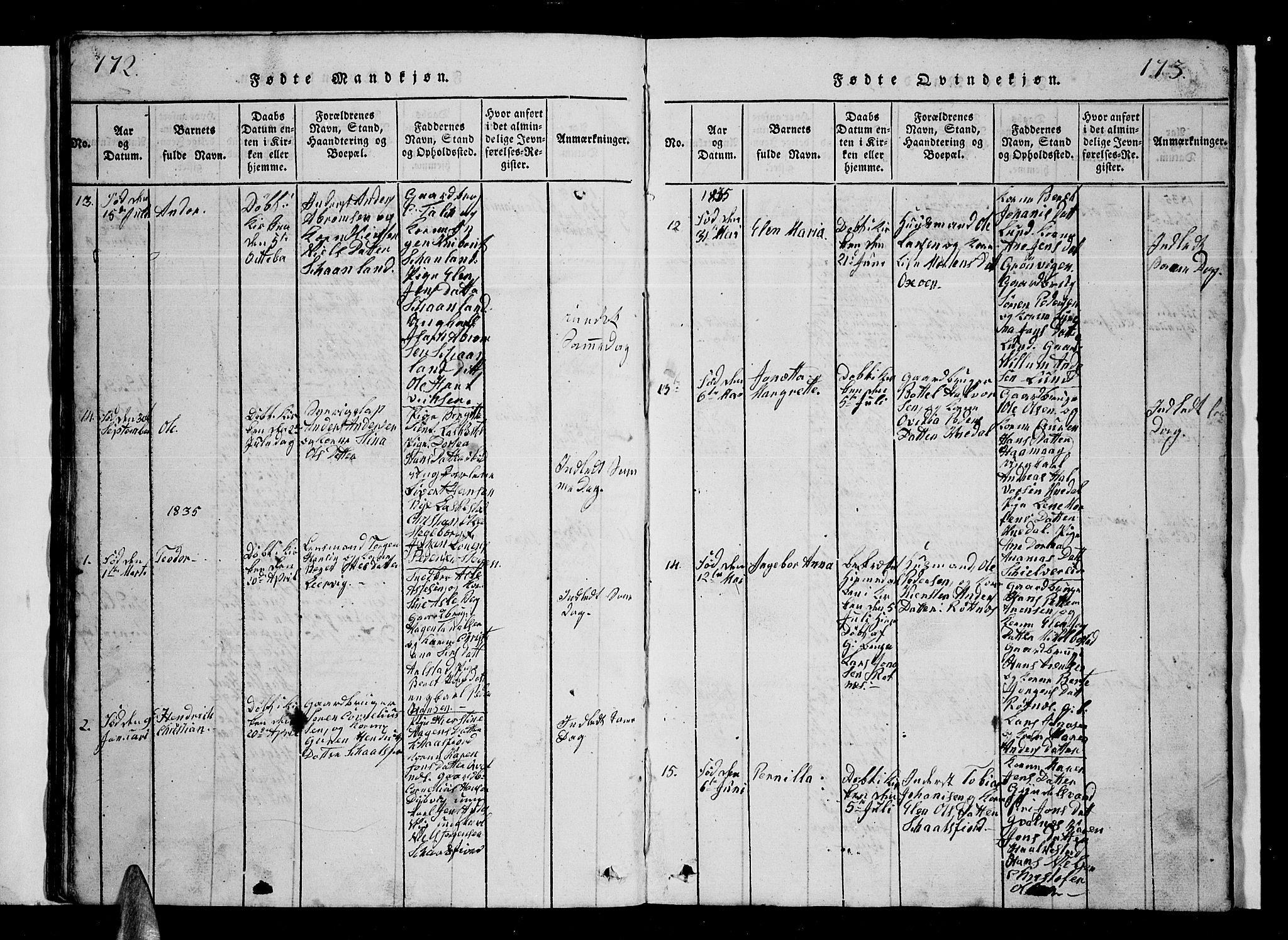 Ministerialprotokoller, klokkerbøker og fødselsregistre - Nordland, AV/SAT-A-1459/855/L0812: Parish register (copy) no. 855C01, 1821-1838, p. 172-173
