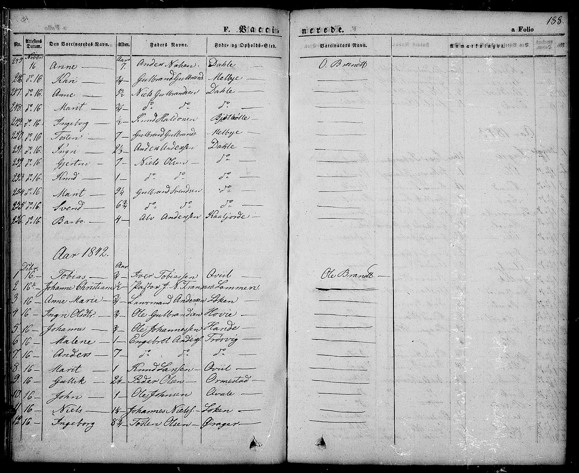 Slidre prestekontor, SAH/PREST-134/H/Ha/Haa/L0003: Parish register (official) no. 3, 1831-1843, p. 188