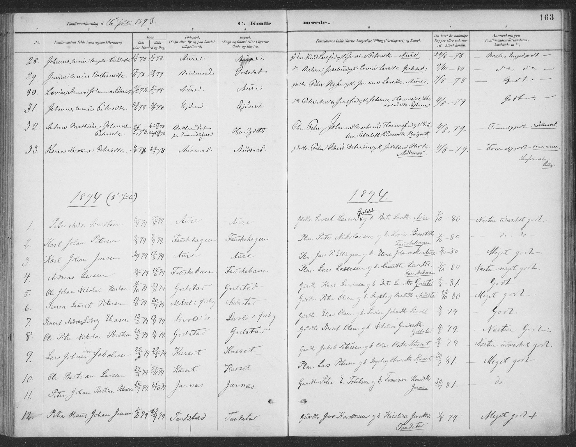 Ministerialprotokoller, klokkerbøker og fødselsregistre - Møre og Romsdal, SAT/A-1454/523/L0335: Parish register (official) no. 523A02, 1891-1911, p. 163