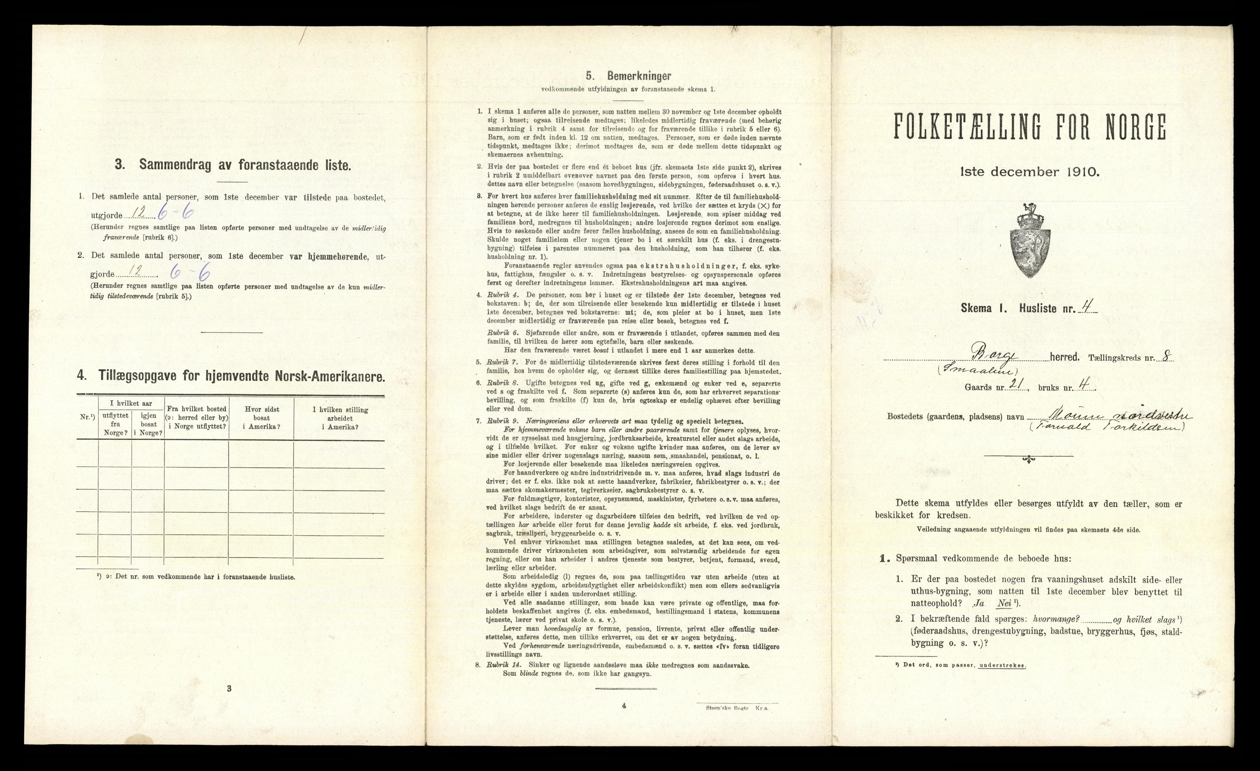 RA, 1910 census for Borge, 1910, p. 1082