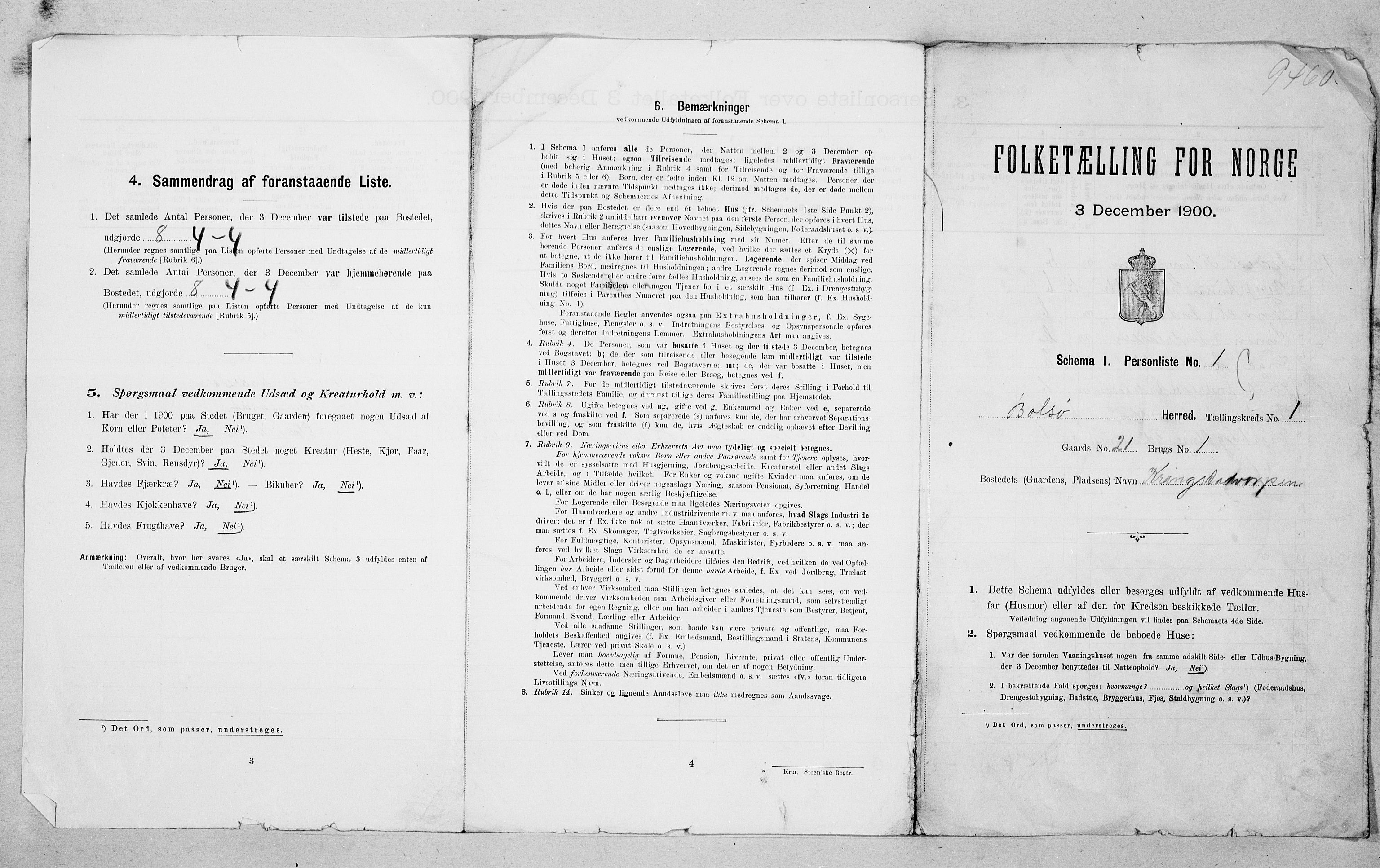 SAT, 1900 census for Bolsøy, 1900, p. 92