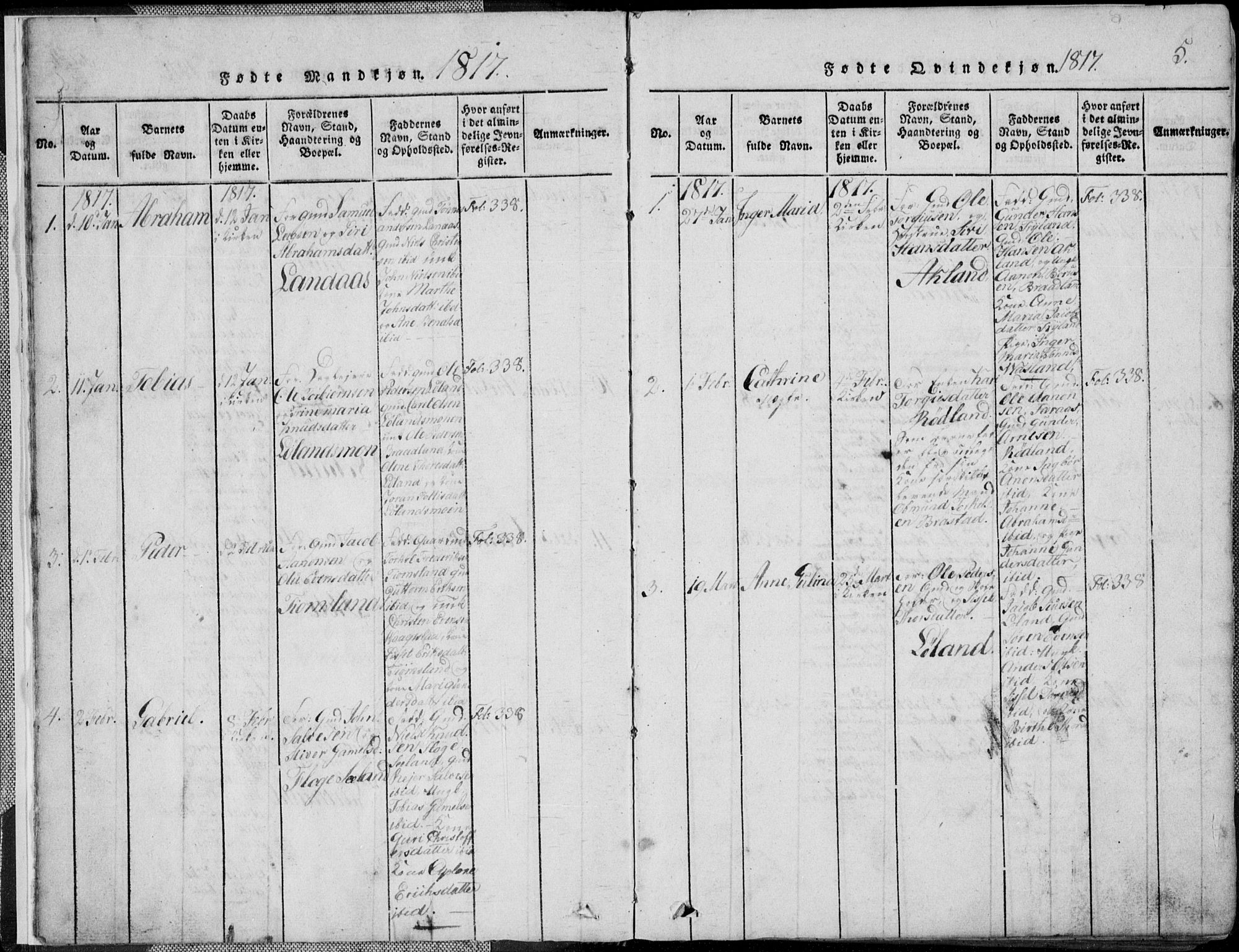 Nord-Audnedal sokneprestkontor, SAK/1111-0032/F/Fb/Fbb/L0001: Parish register (copy) no. B 1, 1816-1858, p. 5