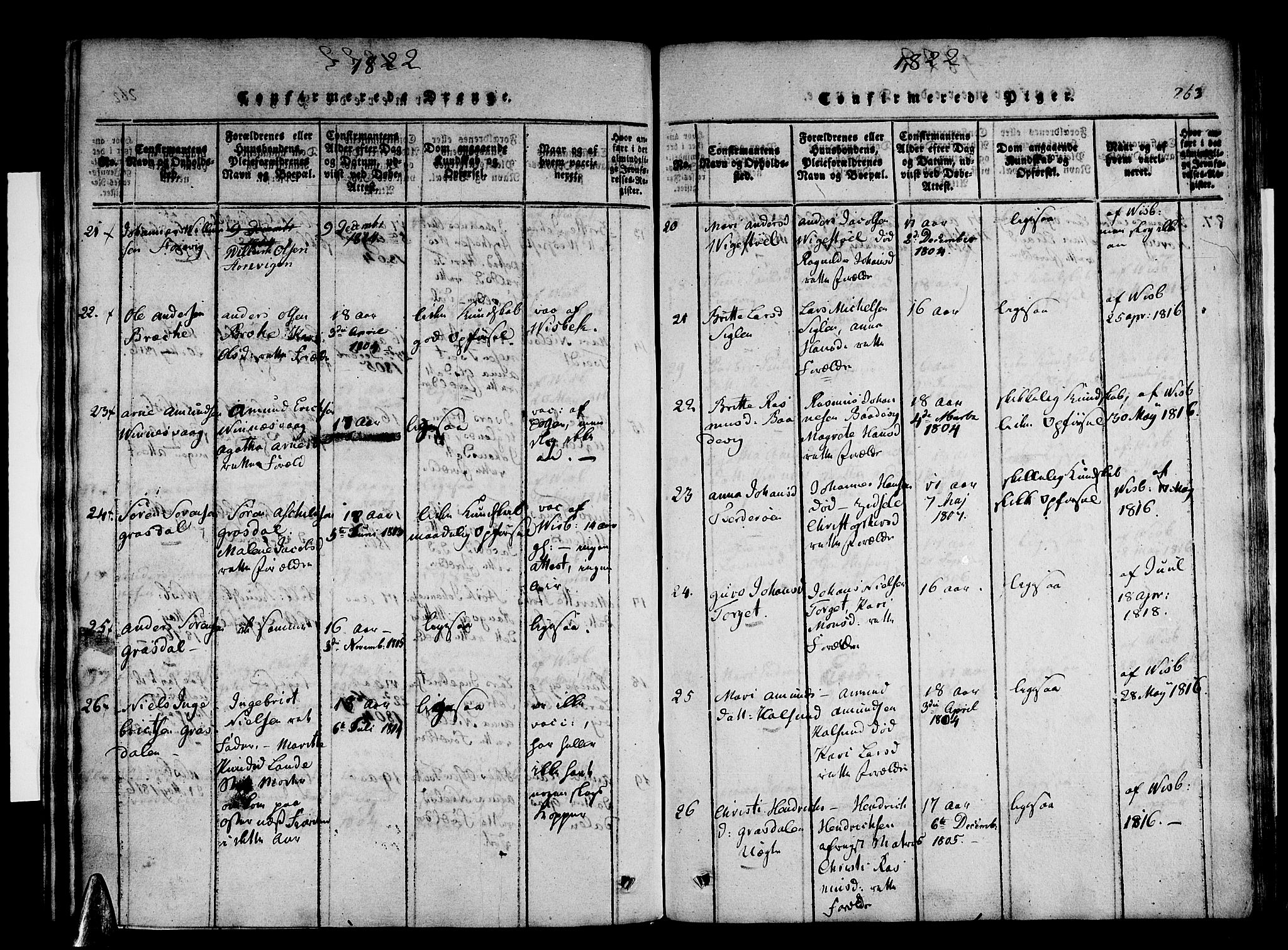 Stord sokneprestembete, AV/SAB-A-78201/H/Haa: Parish register (official) no. A 5, 1816-1825, p. 263