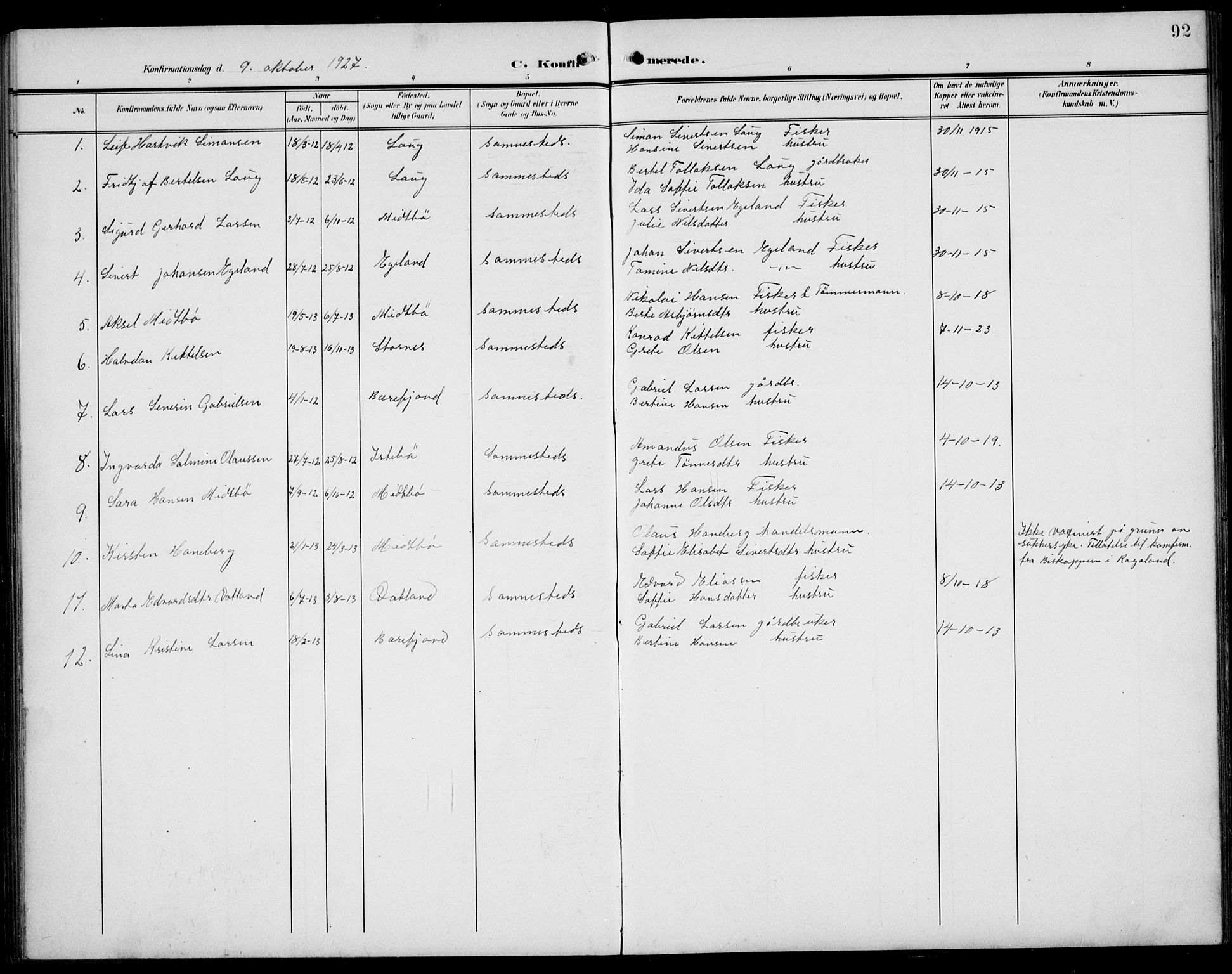 Sokndal sokneprestkontor, AV/SAST-A-101808: Parish register (copy) no. B 7, 1904-1935, p. 92