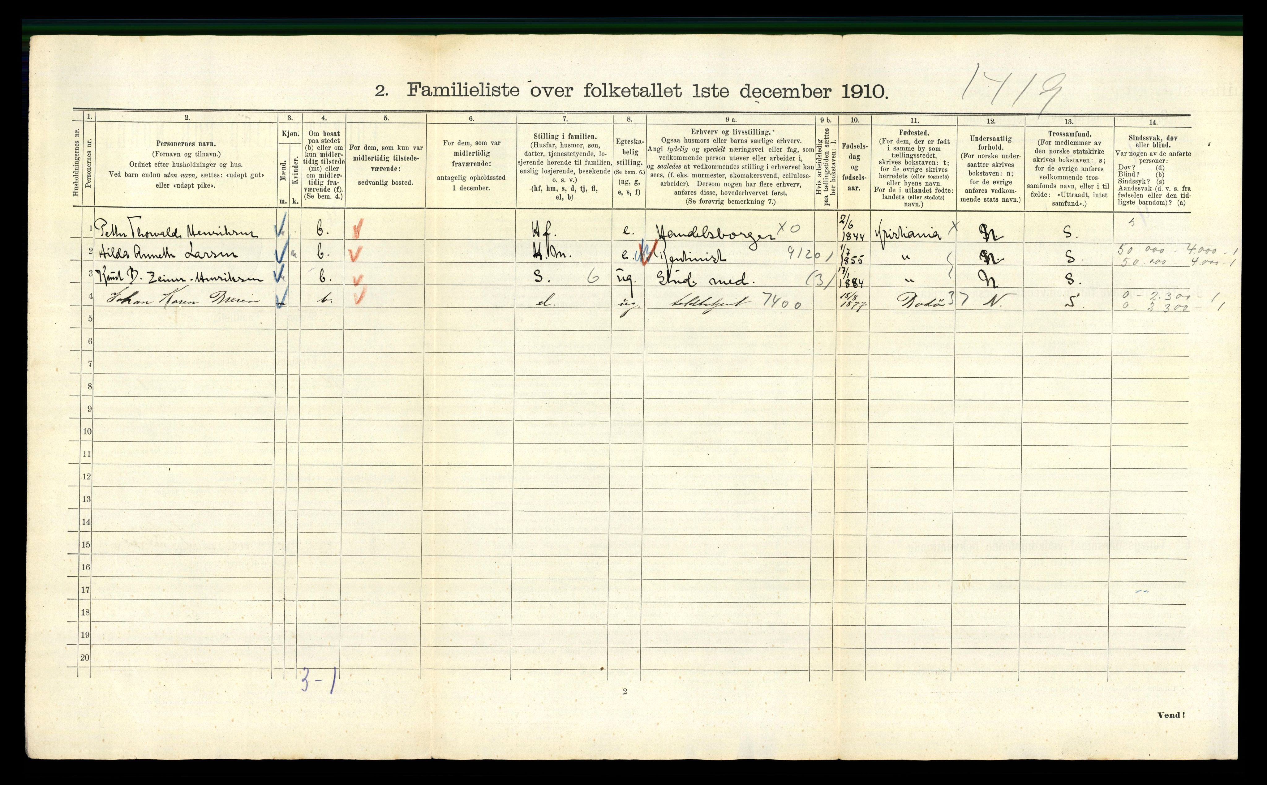 RA, 1910 census for Kristiania, 1910, p. 115462