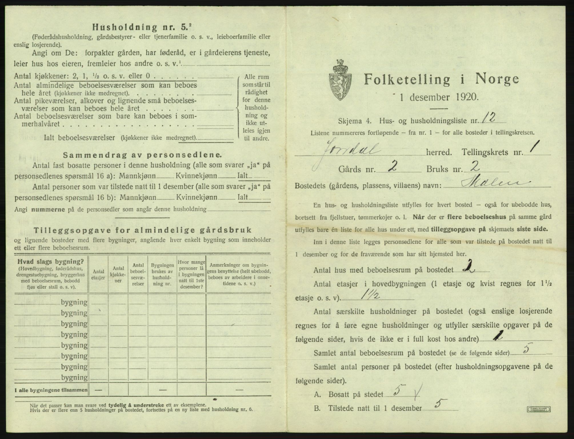 SAB, 1920 census for Jondal, 1920, p. 53