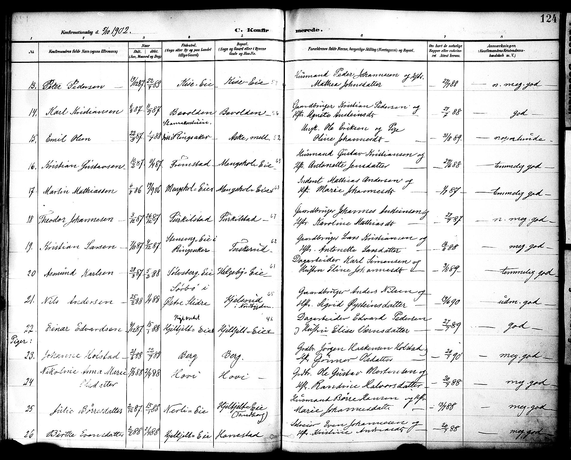 Nes prestekontor, Hedmark, AV/SAH-PREST-020/K/Ka/L0010: Parish register (official) no. 10, 1887-1905, p. 124