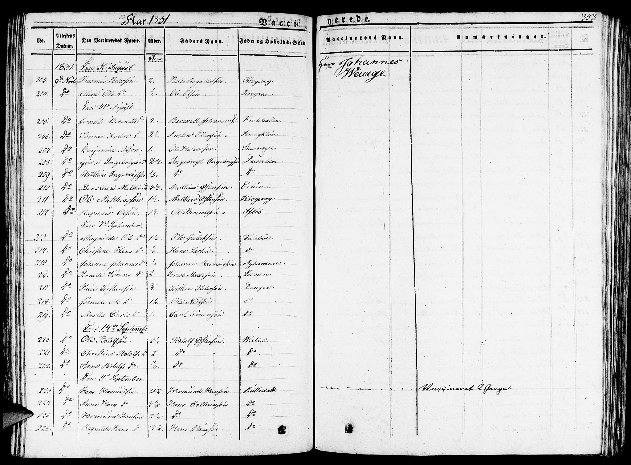 Gulen sokneprestembete, AV/SAB-A-80201/H/Haa/Haaa/L0019: Parish register (official) no. A 19, 1826-1836, p. 353