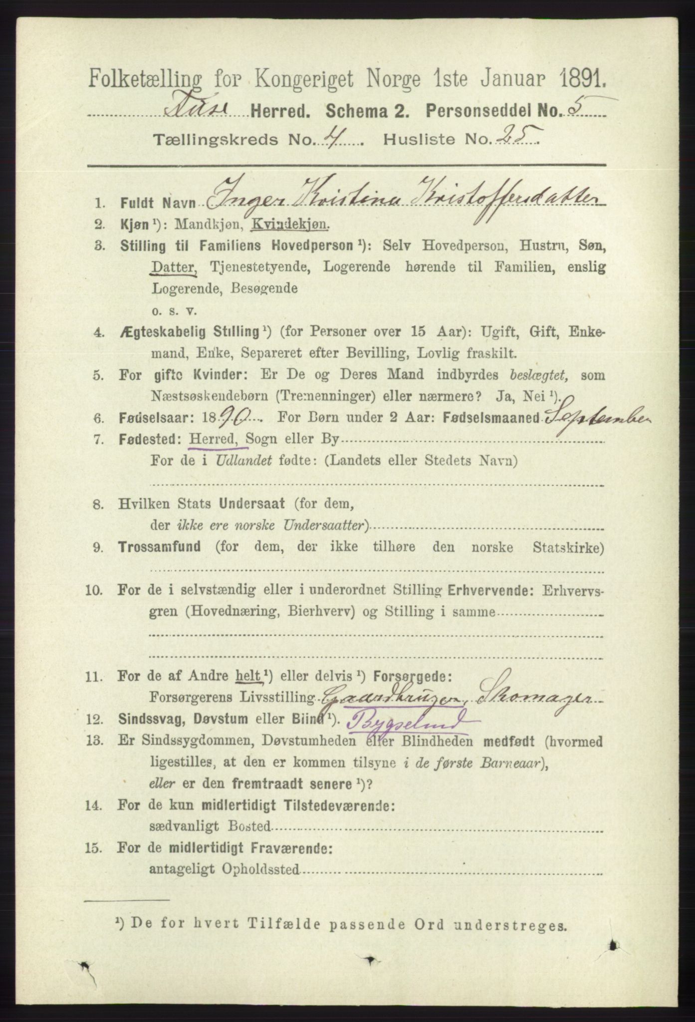 RA, 1891 census for 1241 Fusa, 1891, p. 854