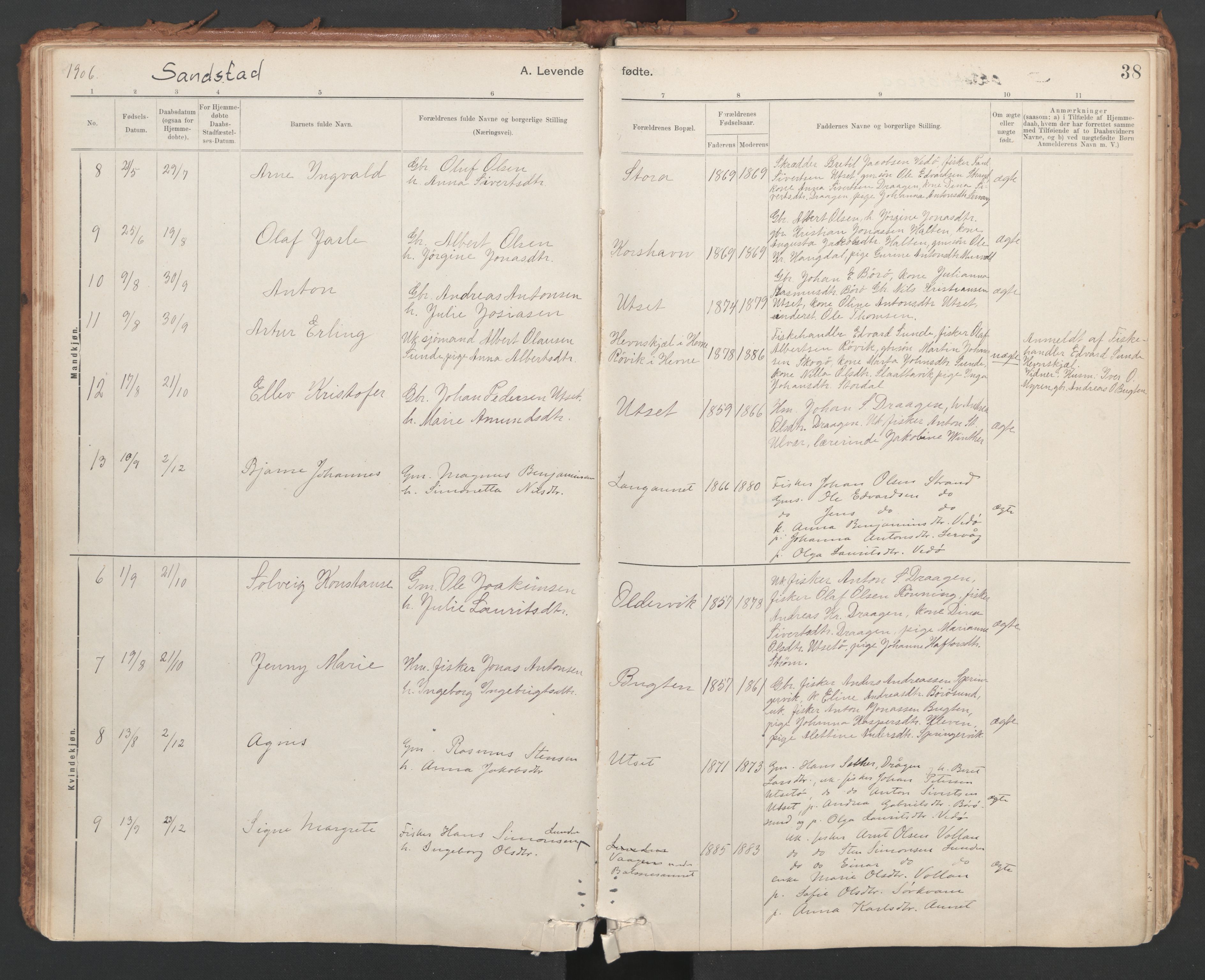 Ministerialprotokoller, klokkerbøker og fødselsregistre - Sør-Trøndelag, SAT/A-1456/639/L0572: Parish register (official) no. 639A01, 1890-1920, p. 38