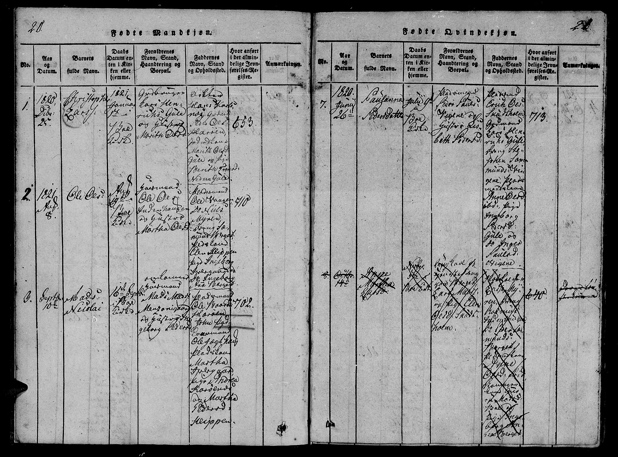 Ministerialprotokoller, klokkerbøker og fødselsregistre - Møre og Romsdal, AV/SAT-A-1454/566/L0763: Parish register (official) no. 566A03 /1, 1817-1829, p. 20-21