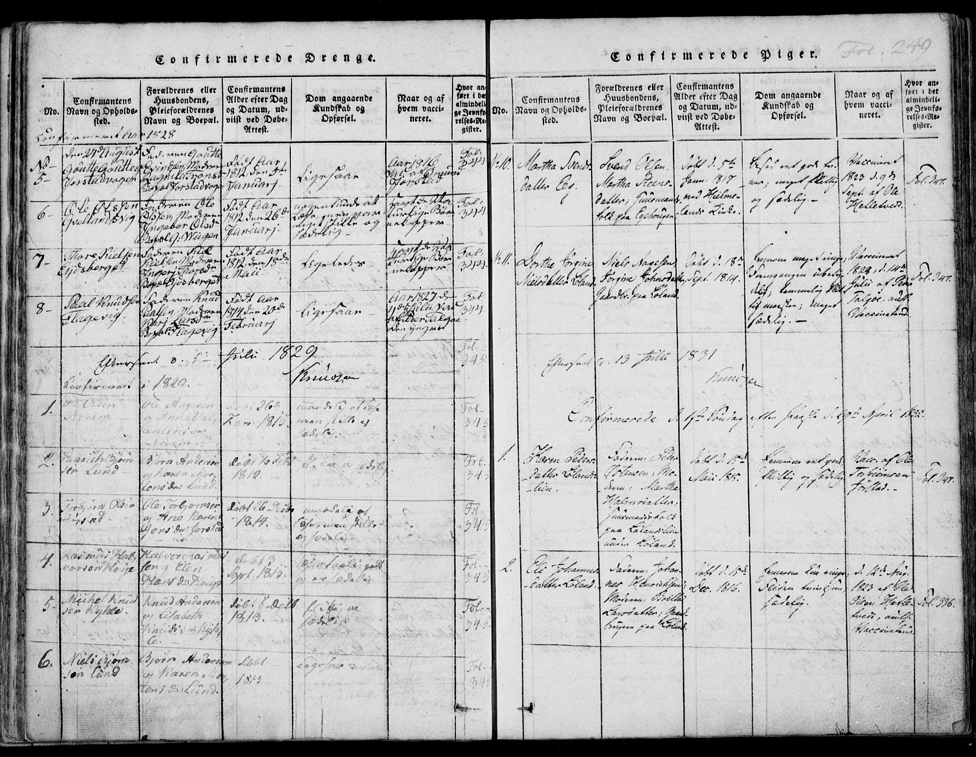 Nedstrand sokneprestkontor, AV/SAST-A-101841/01/IV: Parish register (official) no. A 7, 1816-1870, p. 249