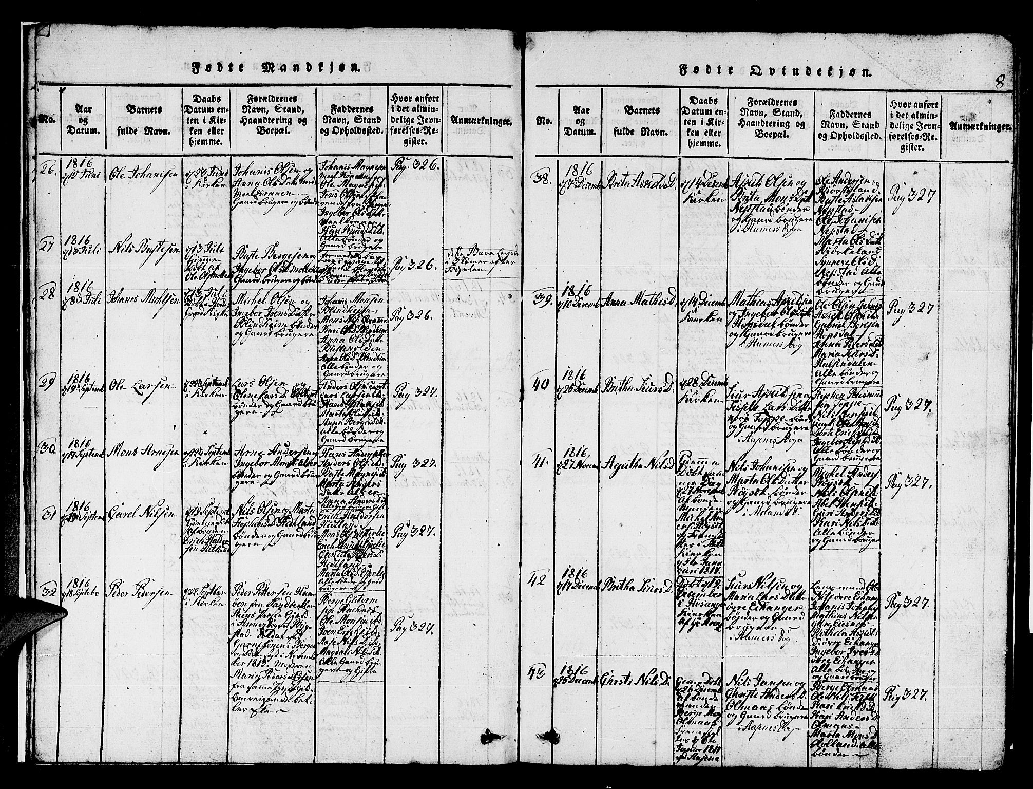 Hamre sokneprestembete, AV/SAB-A-75501/H/Ha/Hab: Parish register (copy) no. A 1, 1816-1826, p. 8