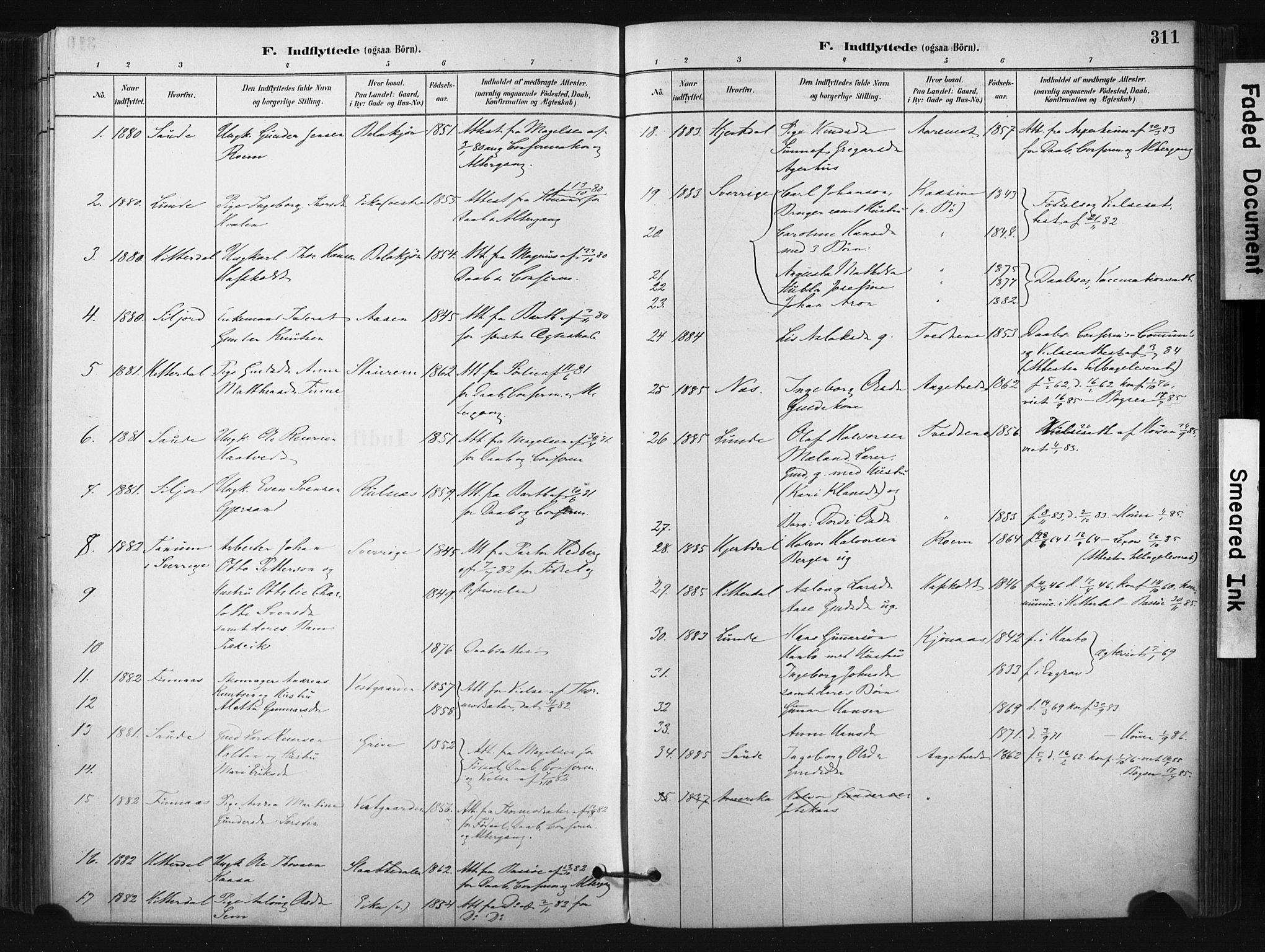 Bø kirkebøker, SAKO/A-257/F/Fa/L0010: Parish register (official) no. 10, 1880-1892, p. 311
