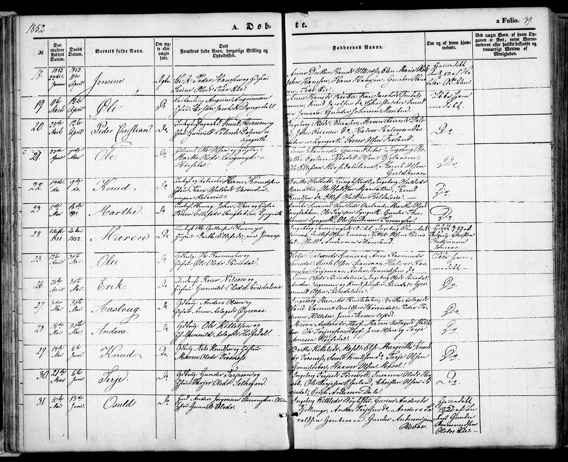 Froland sokneprestkontor, AV/SAK-1111-0013/F/Fa/L0002: Parish register (official) no. A 2, 1845-1863, p. 39