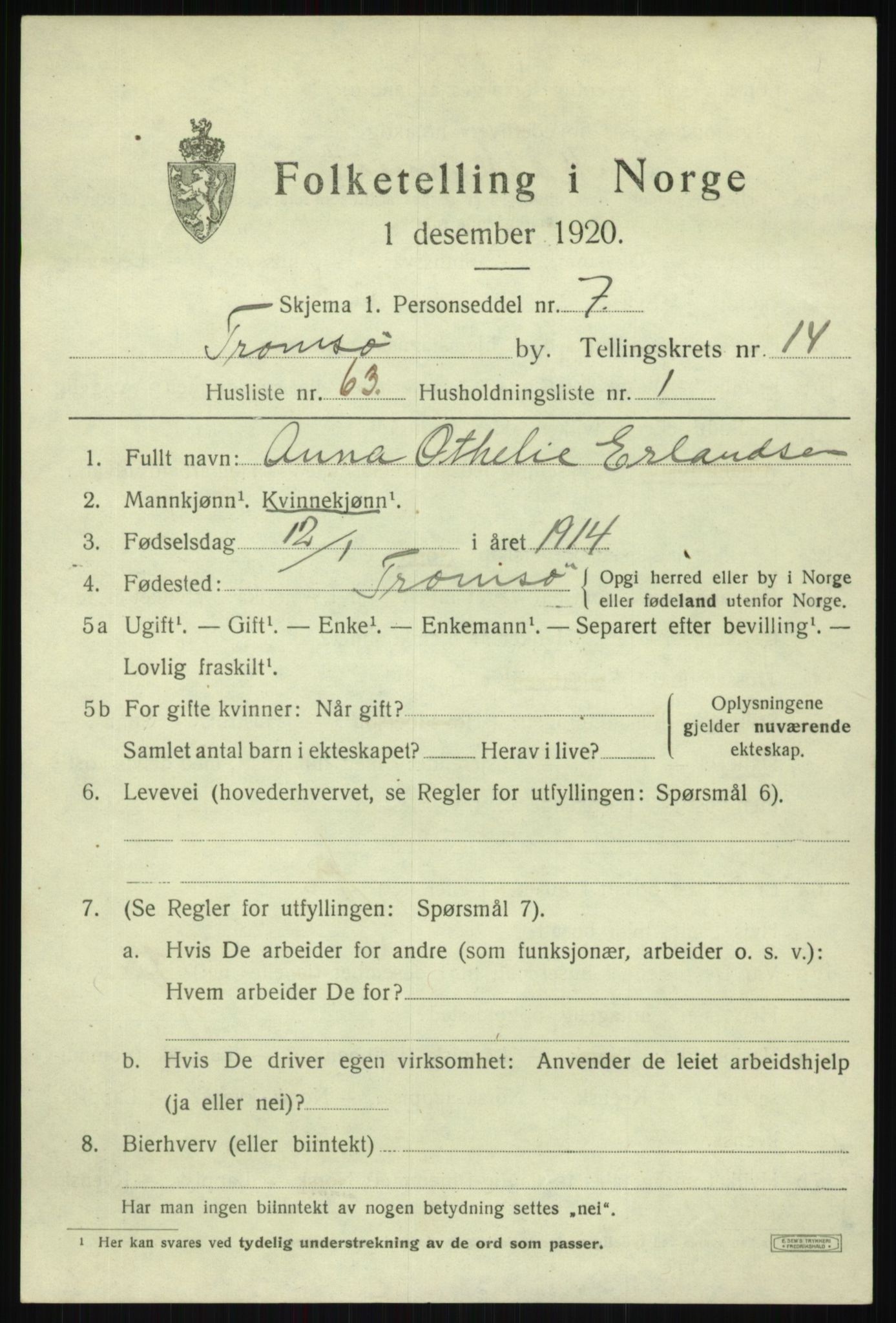 SATØ, 1920 census for Tromsø, 1920, p. 27697