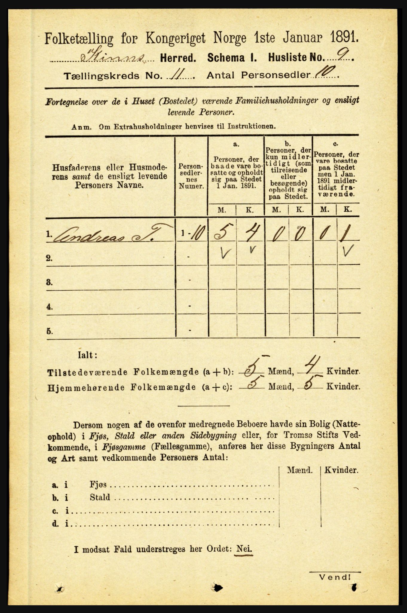 RA, 1891 census for 1437 Kinn, 1891, p. 3996