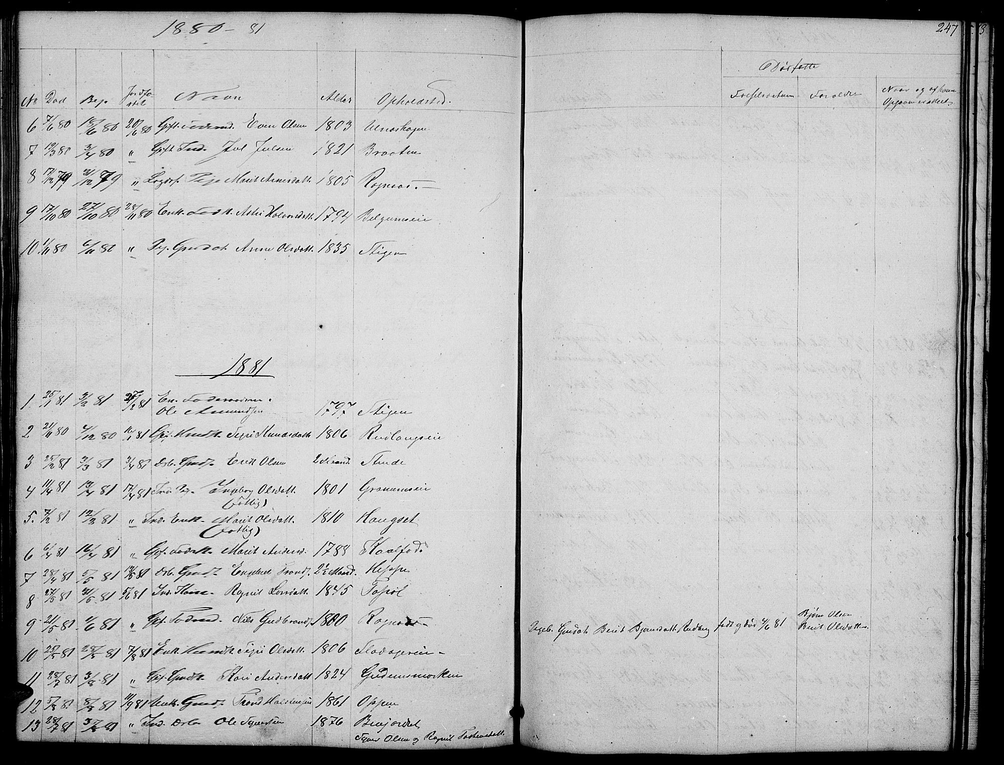 Nord-Aurdal prestekontor, AV/SAH-PREST-132/H/Ha/Hab/L0004: Parish register (copy) no. 4, 1842-1882, p. 247