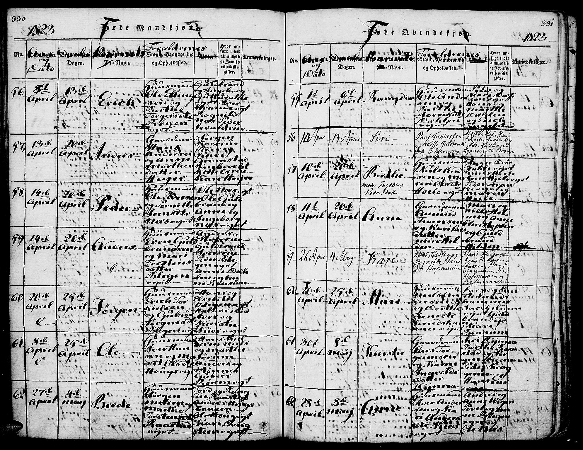 Gran prestekontor, AV/SAH-PREST-112/H/Ha/Haa/L0009: Parish register (official) no. 9, 1815-1824, p. 330-331