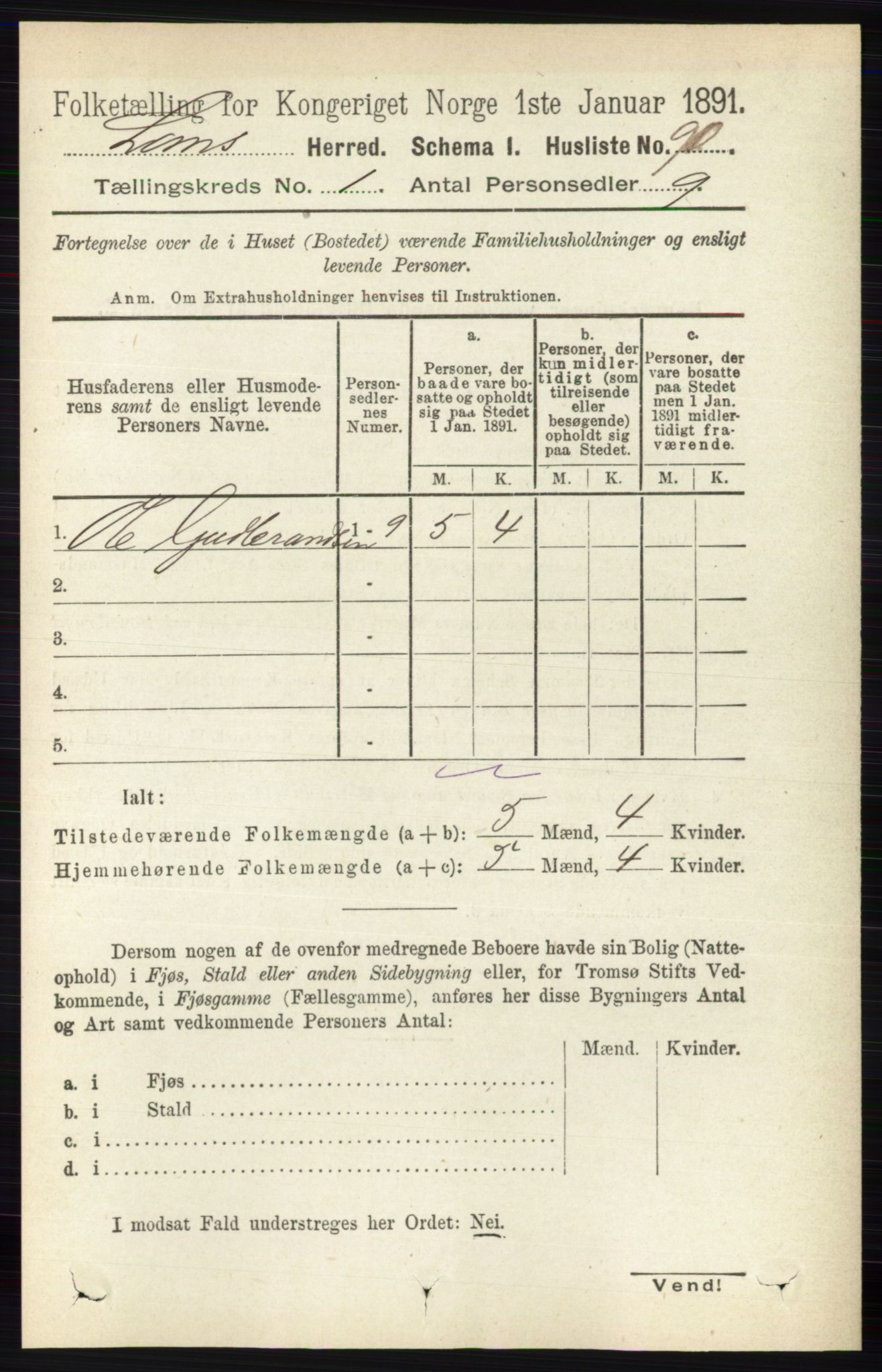 RA, 1891 census for 0514 Lom, 1891, p. 111