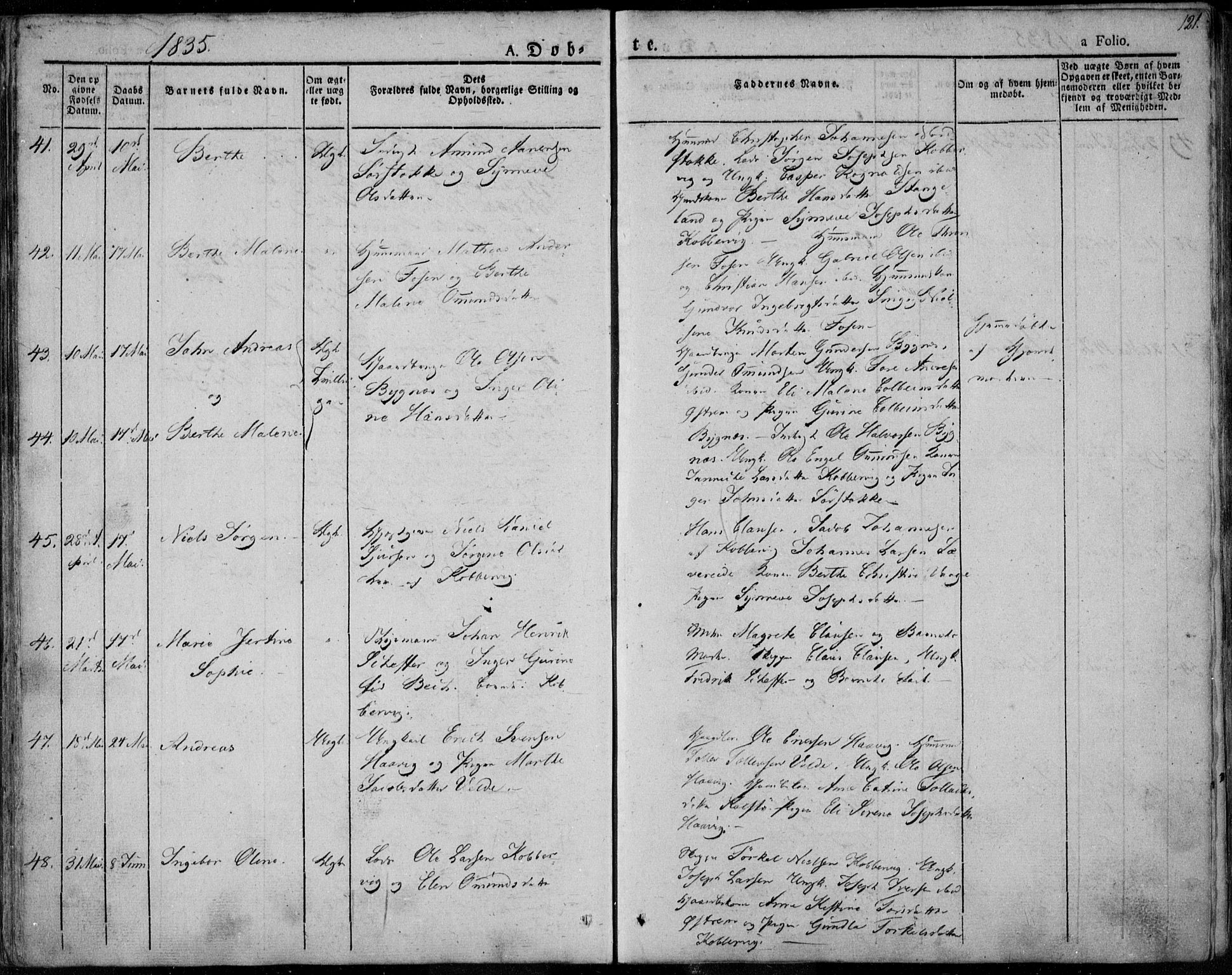 Avaldsnes sokneprestkontor, SAST/A -101851/H/Ha/Haa/L0005: Parish register (official) no. A 5.1, 1825-1841, p. 121