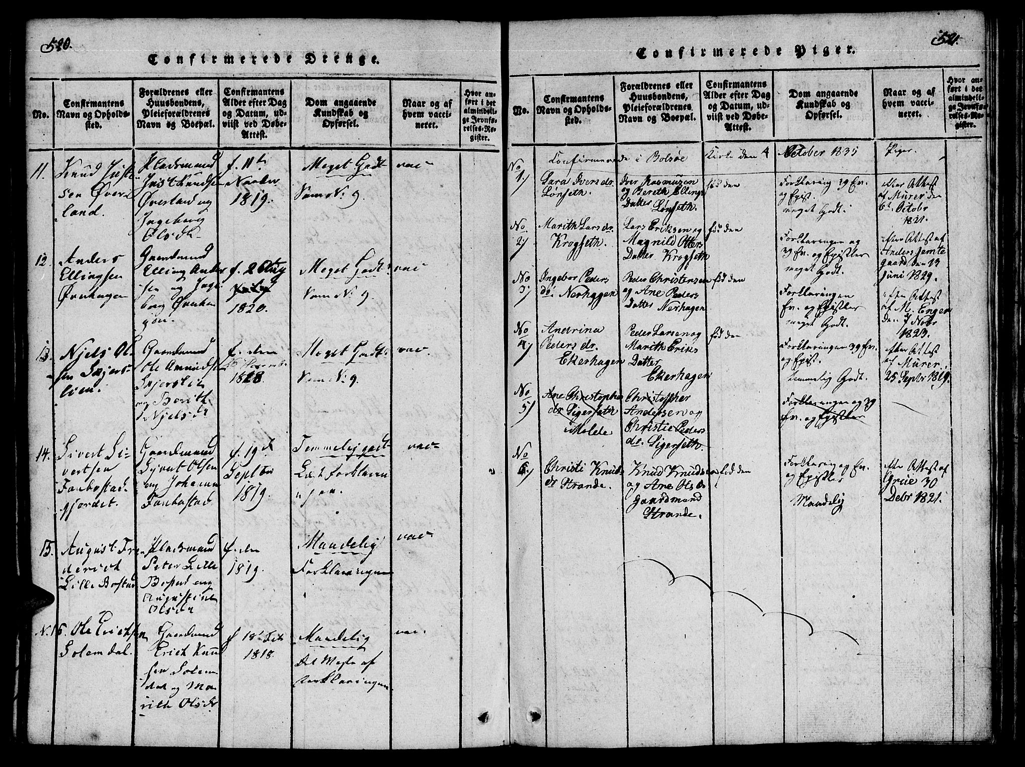 Ministerialprotokoller, klokkerbøker og fødselsregistre - Møre og Romsdal, SAT/A-1454/555/L0652: Parish register (official) no. 555A03, 1817-1843, p. 520-521