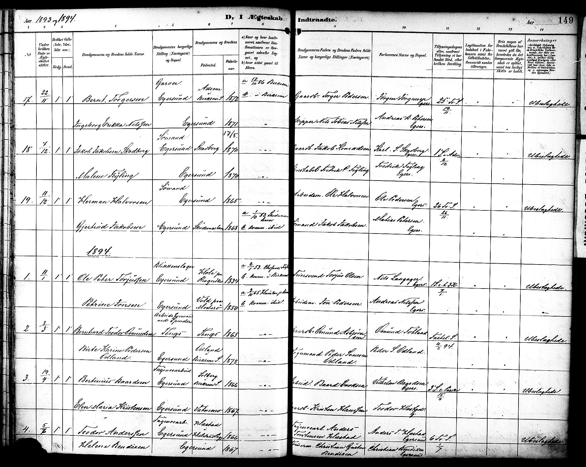 Eigersund sokneprestkontor, AV/SAST-A-101807/S08/L0019: Parish register (official) no. A 18, 1892-1905, p. 149