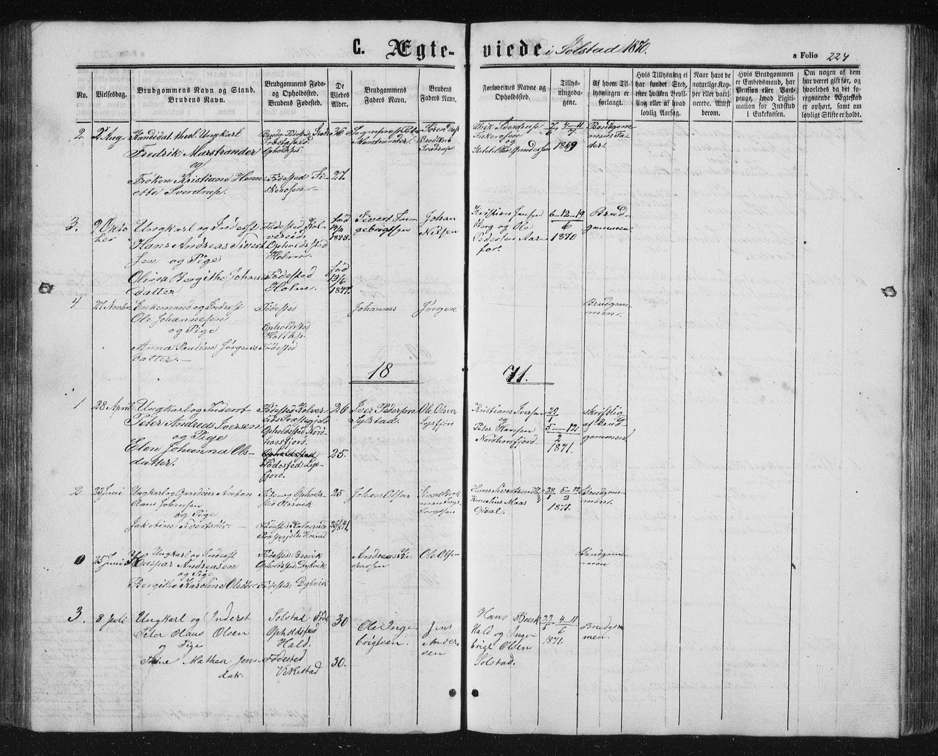 Ministerialprotokoller, klokkerbøker og fødselsregistre - Nordland, AV/SAT-A-1459/810/L0159: Parish register (copy) no. 810C02 /2, 1863-1883, p. 224