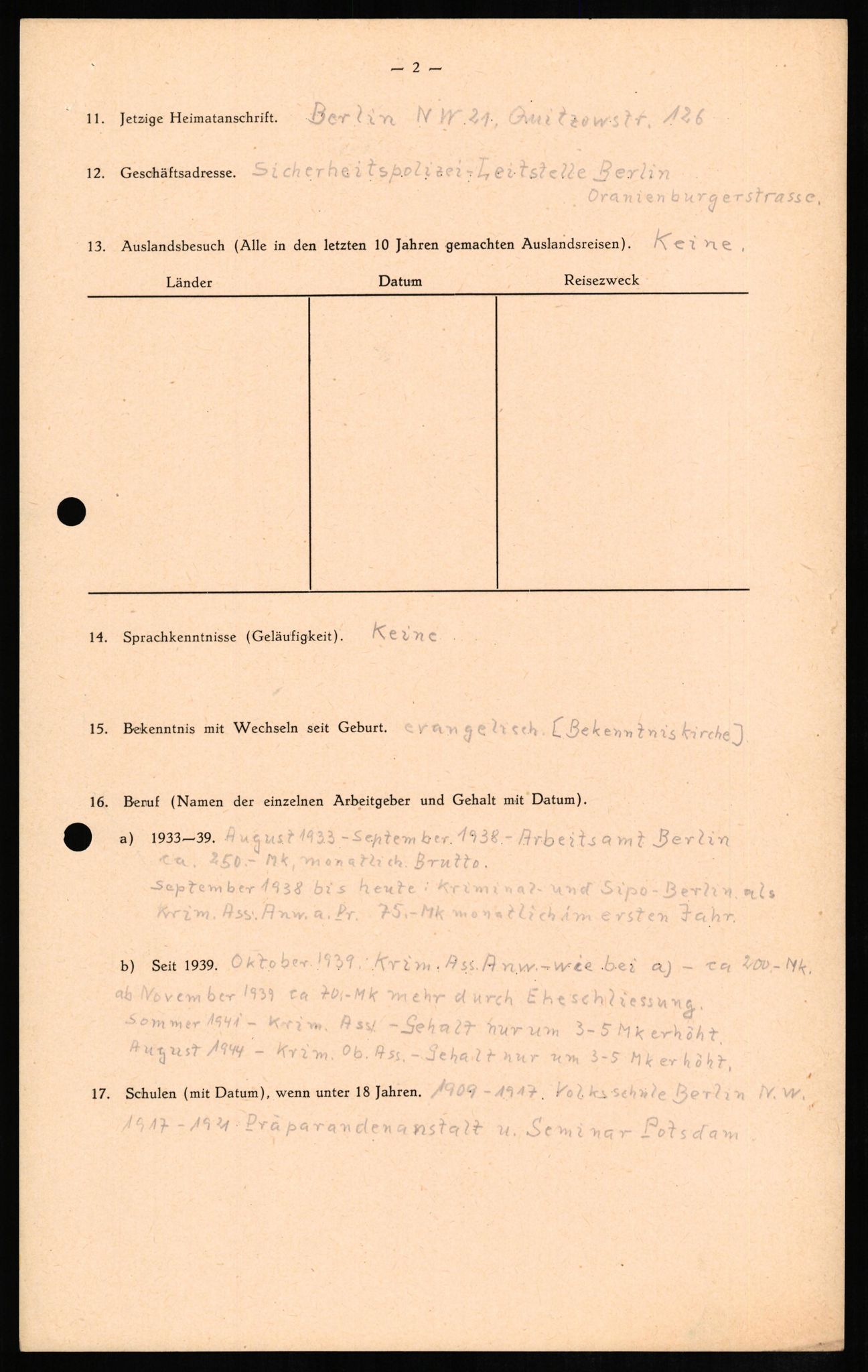 Forsvaret, Forsvarets overkommando II, AV/RA-RAFA-3915/D/Db/L0010: CI Questionaires. Tyske okkupasjonsstyrker i Norge. Tyskere., 1945-1946, p. 146