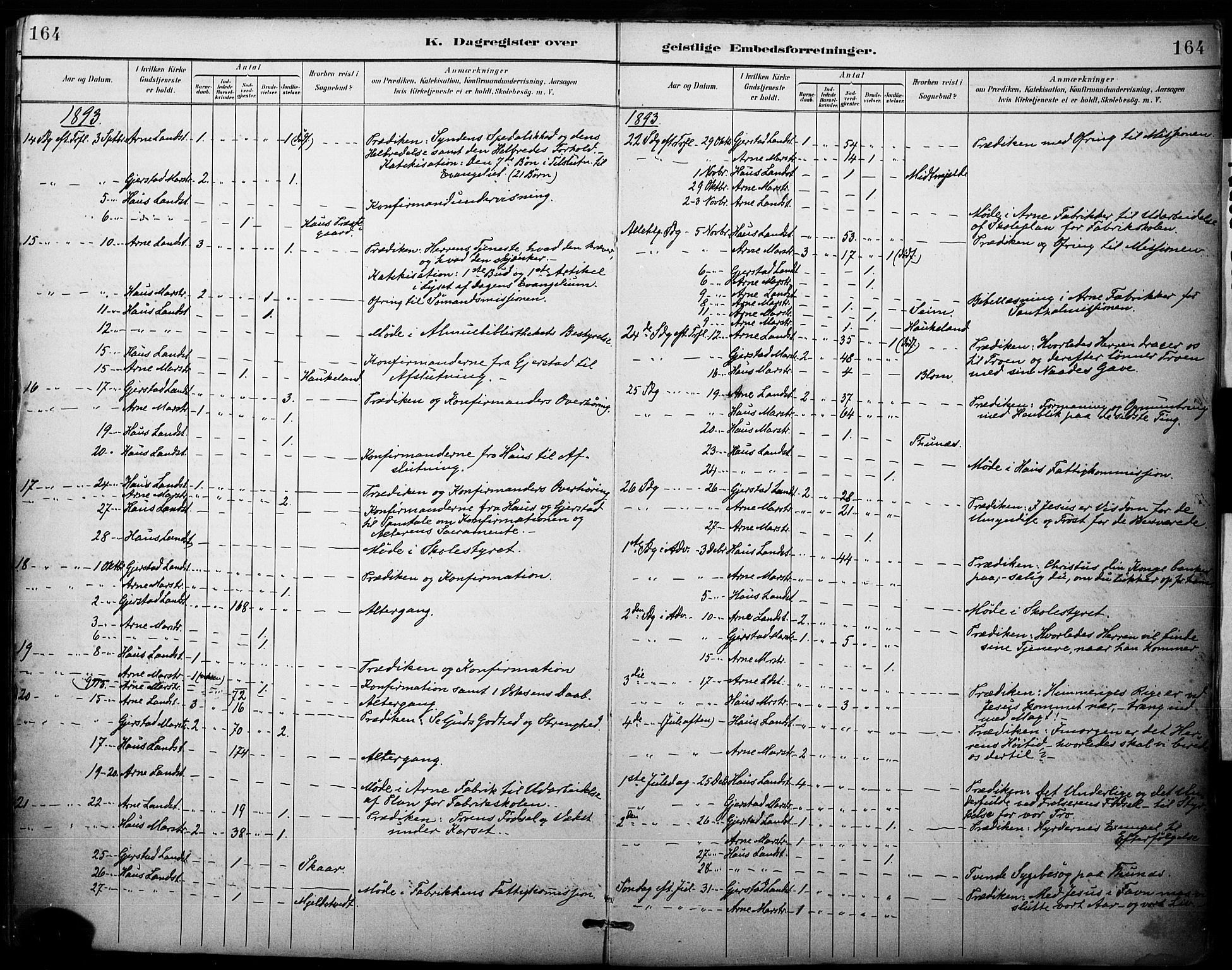 Haus sokneprestembete, AV/SAB-A-75601/H/Haa: Parish register (official) no. B 1, 1887-1898, p. 164