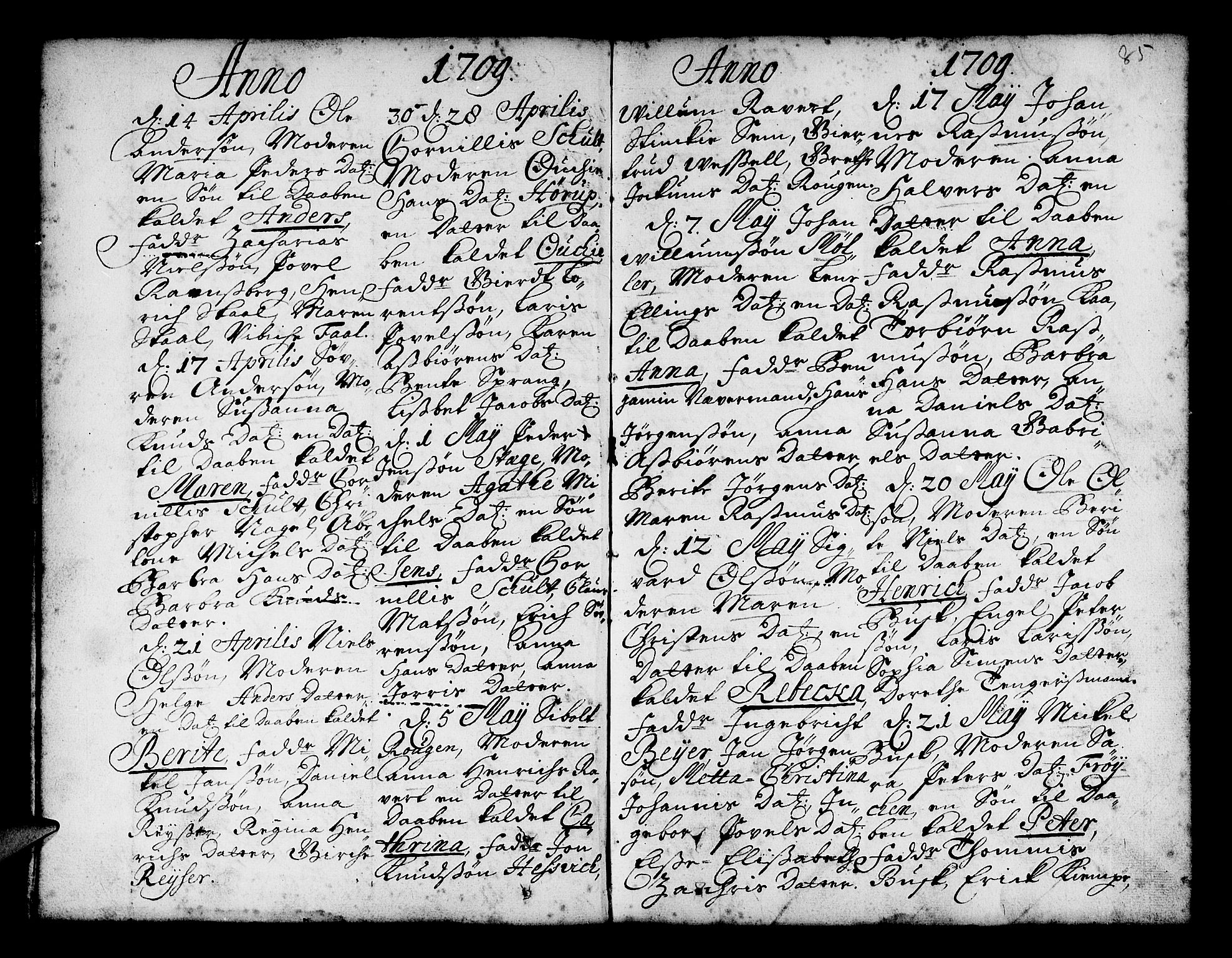 Nykirken Sokneprestembete, AV/SAB-A-77101/H/Haa/L0002: Parish register (official) no. A 2, 1700-1723, p. 85