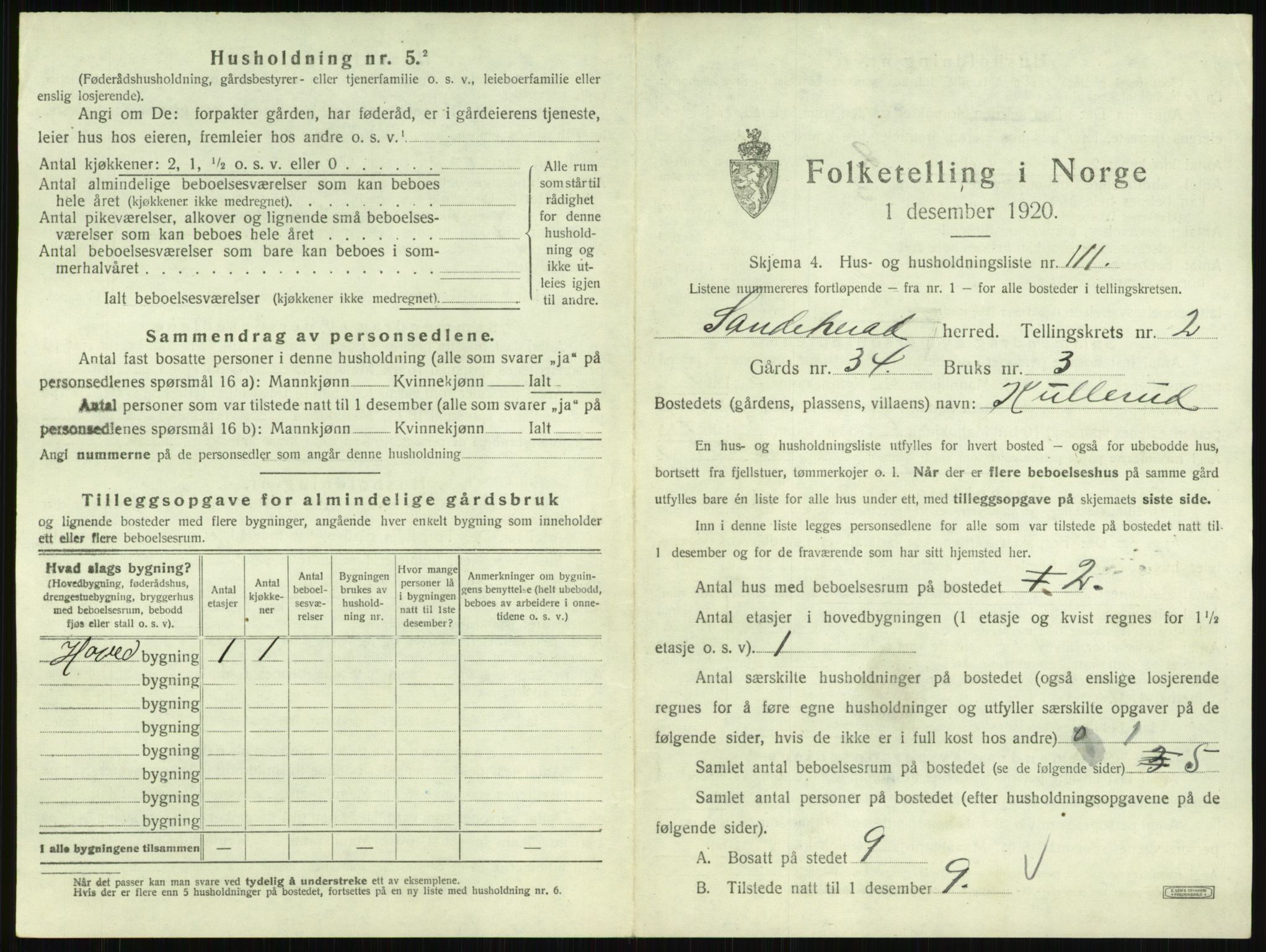 SAKO, 1920 census for Sandeherred, 1920, p. 370